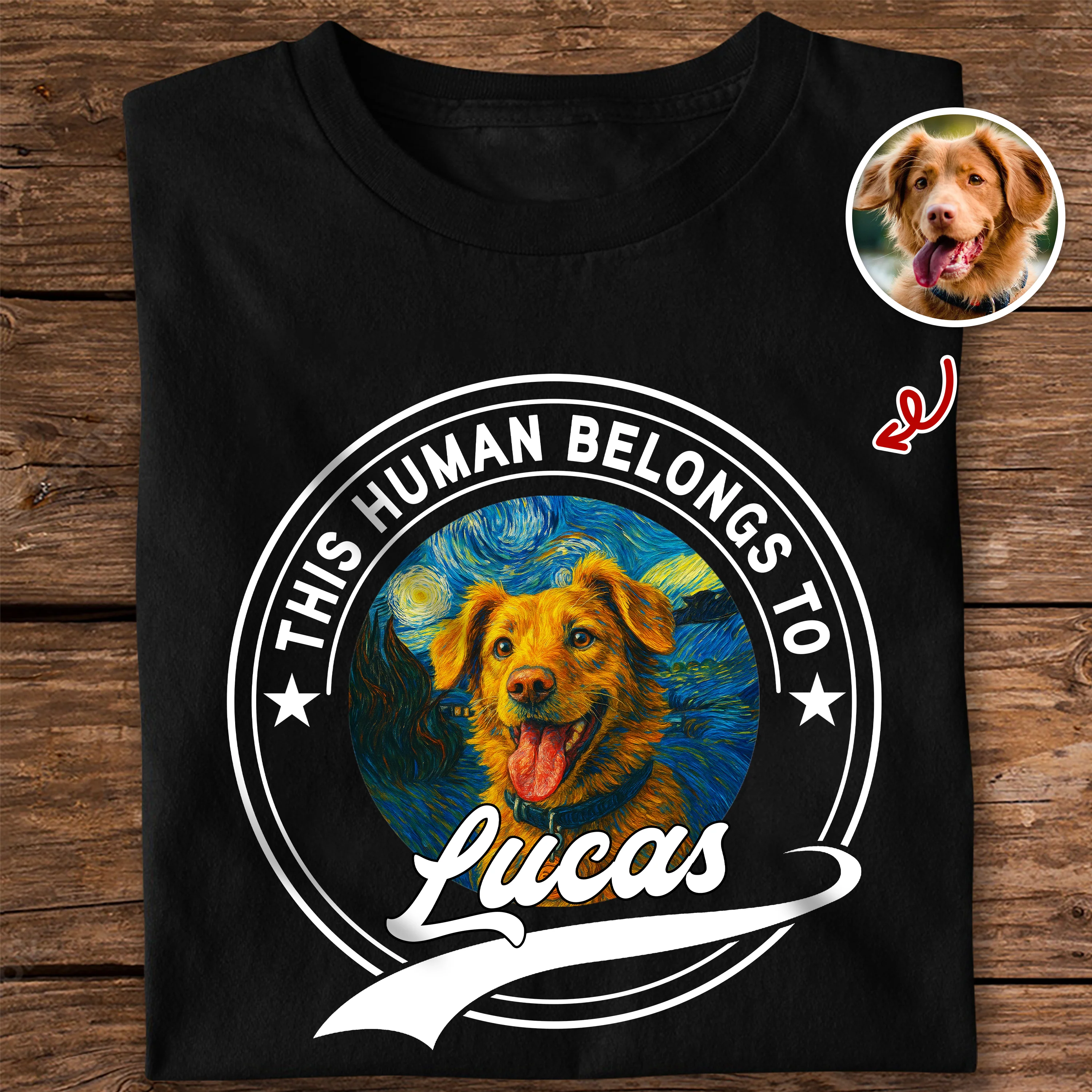 Custom Photo This Human Belongs To Dog Van Gogh Style Dark Shirt HA75 897216 - Image 6