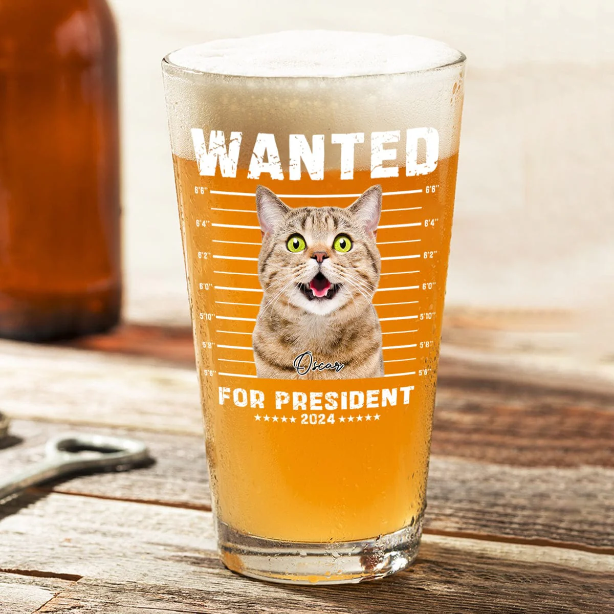 Custom Photo Wanted President, Live Preview Dog Cat Print Beer Glass HA75 890770
