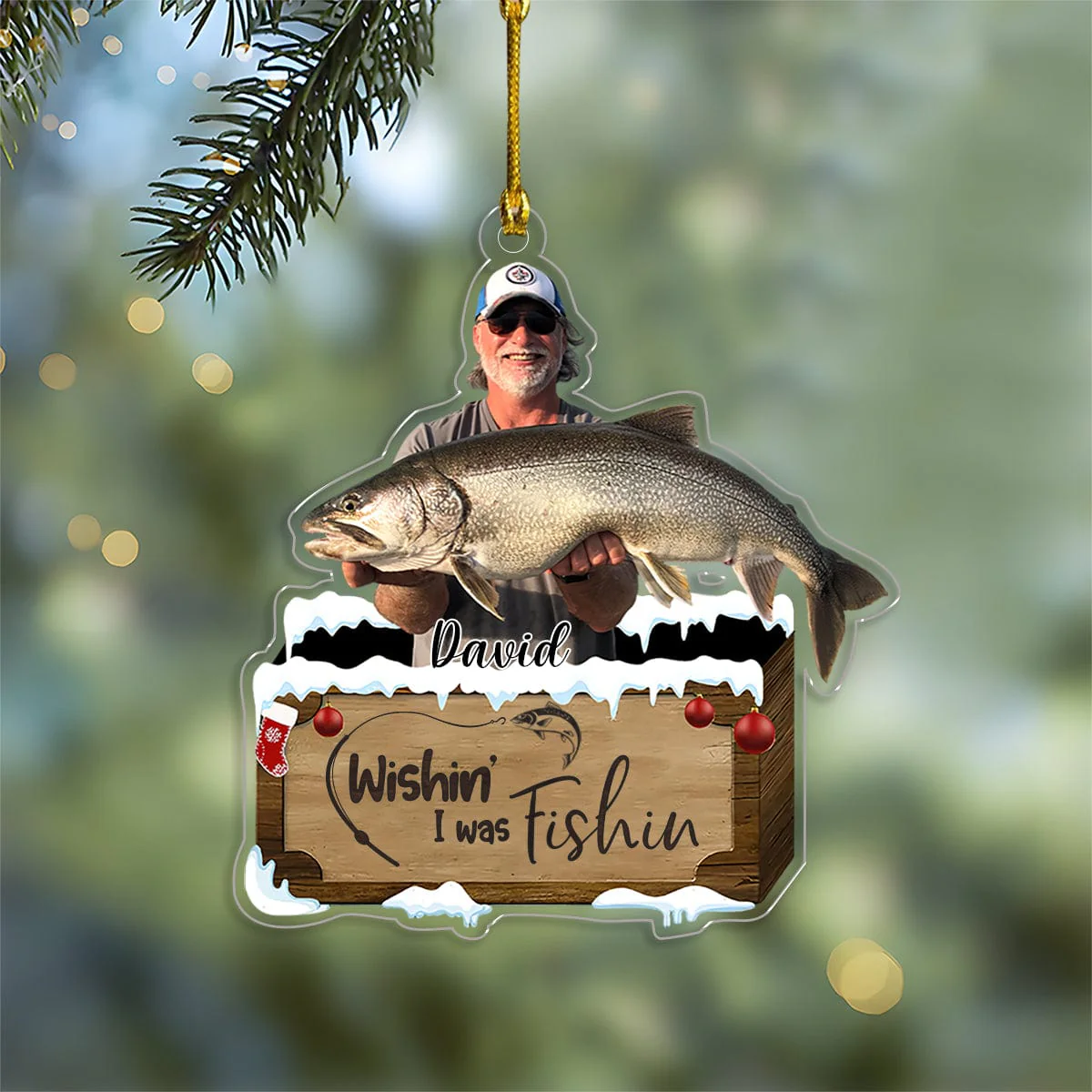 Custom Photo Wishin' I Was Fishing Acrylic Ornament HA75 891190 - Image 2