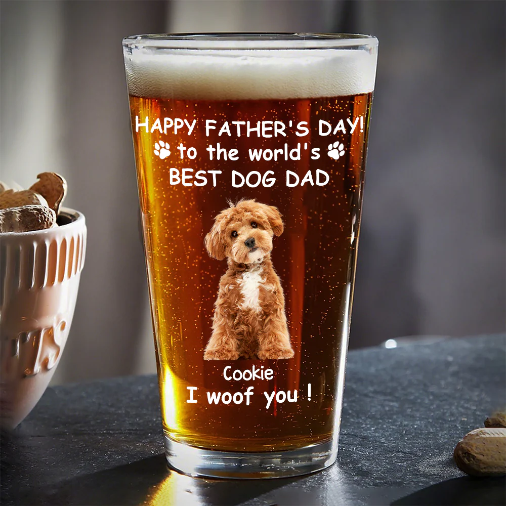 Custom Photo Woof Best Dog Dad Personalized Print Beer Glass HA75 892546 - Image 2