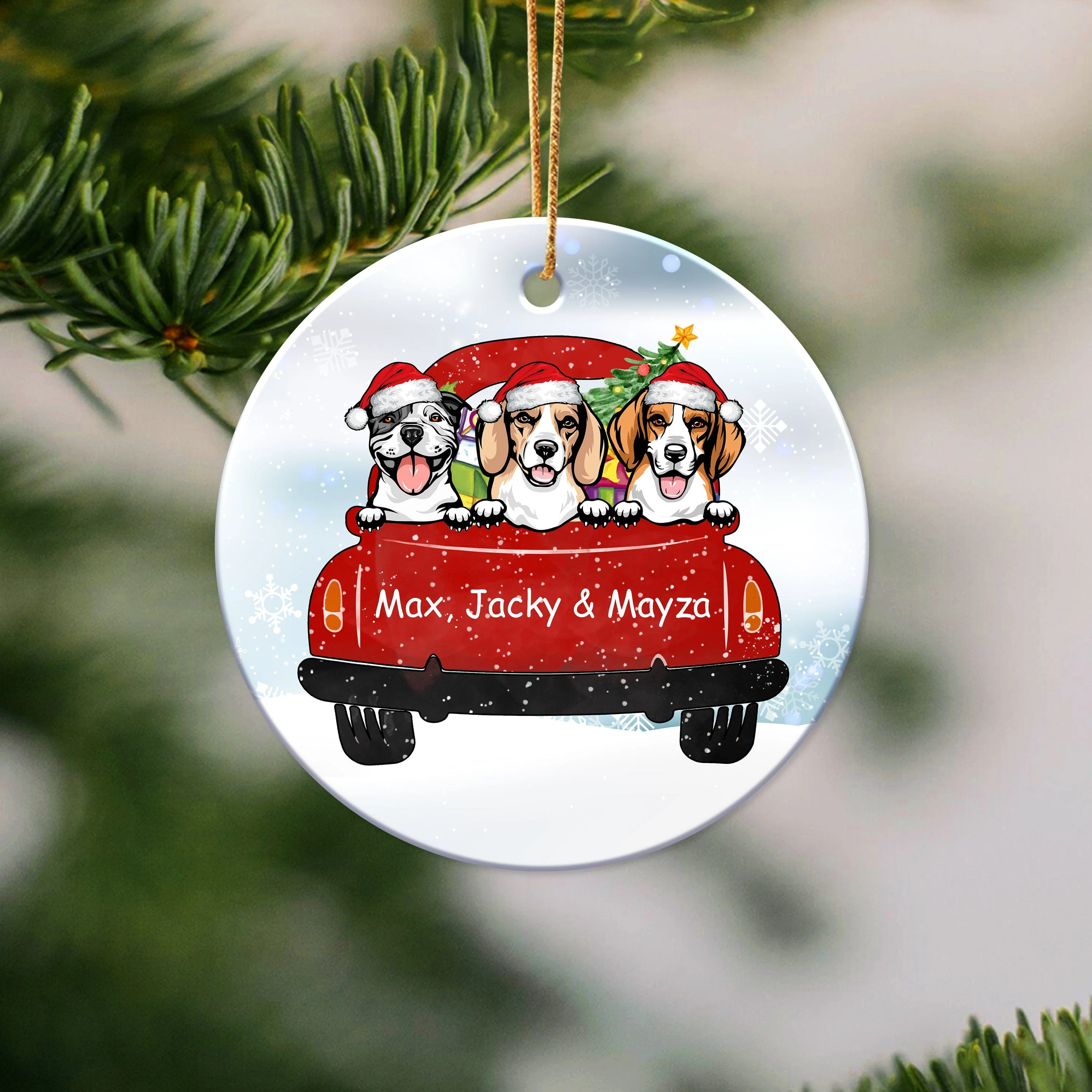 Dog Christmas Red Truck Christmas Personalized Gift Ceramic Ornament HA75 891108 - Image 3