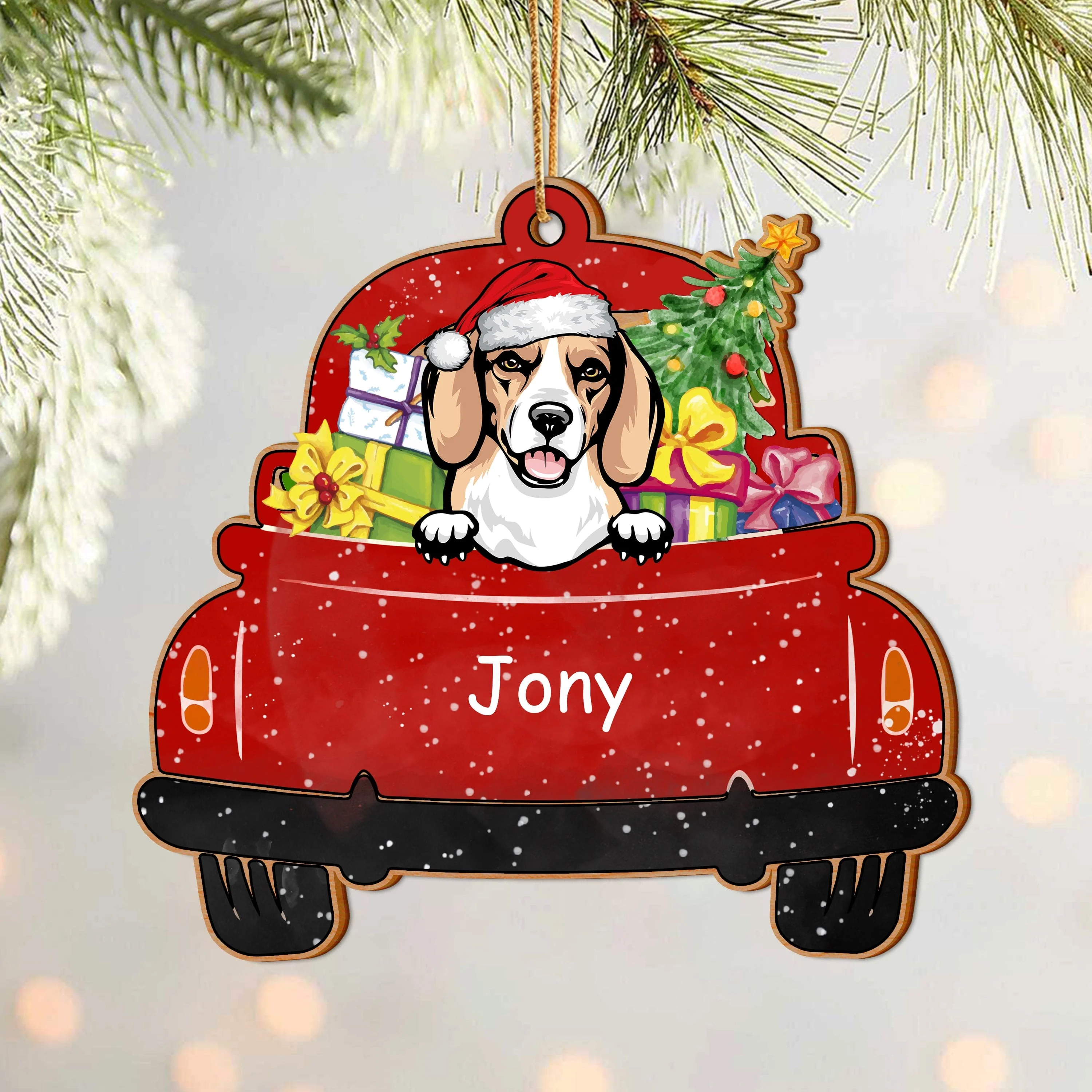 Dog Christmas Red Truck Christmas Personalized Gift Wood Ornament HA75 891228