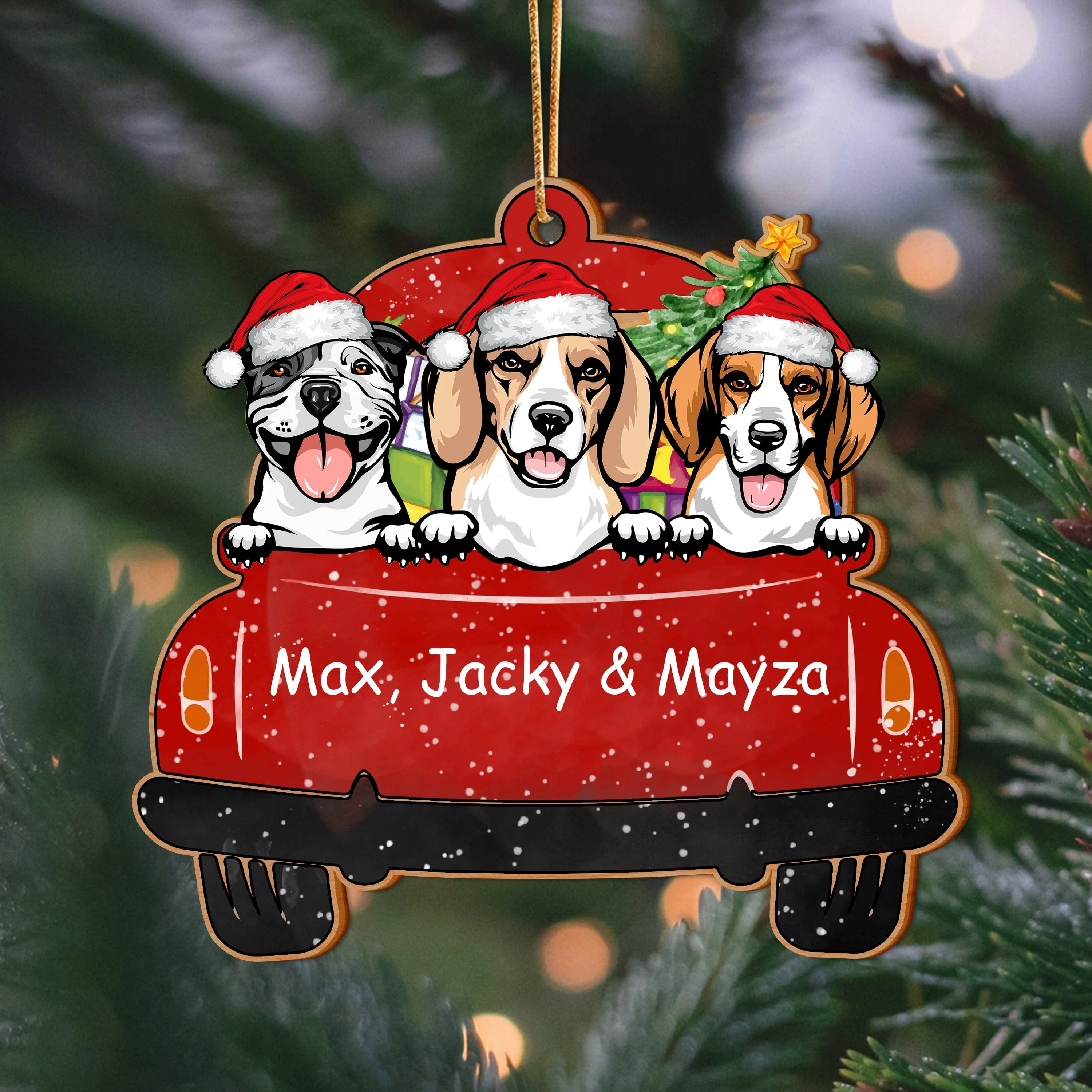 Dog Christmas Red Truck Christmas Personalized Gift Wood Ornament HA75 891228 - Image 3