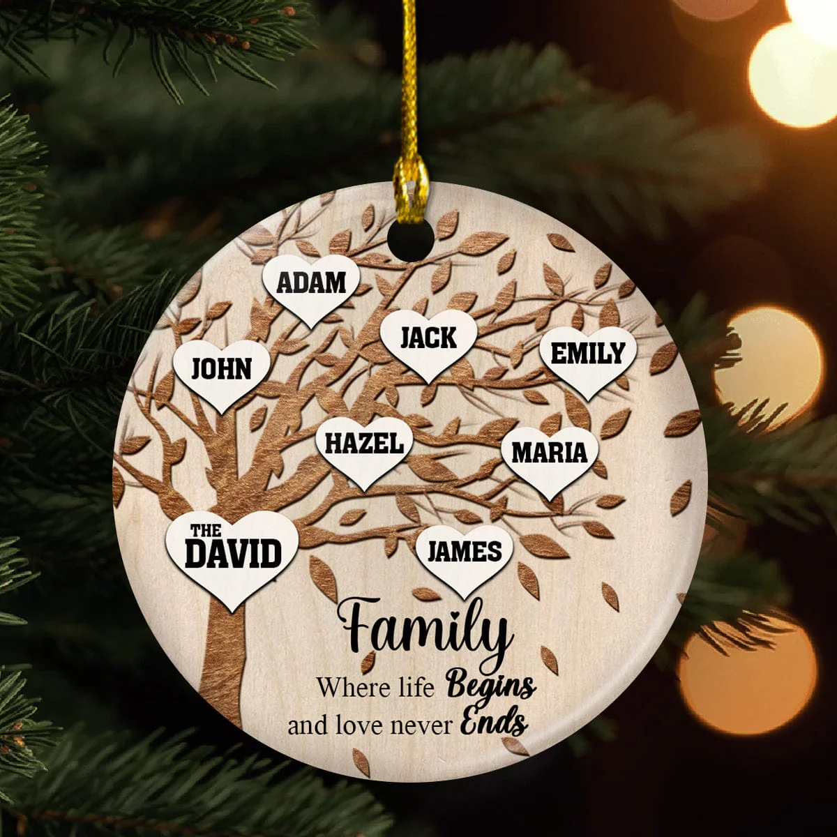 Family Where Life Begins and Never Ends Personalized Ceramic Ornament HA75 891434