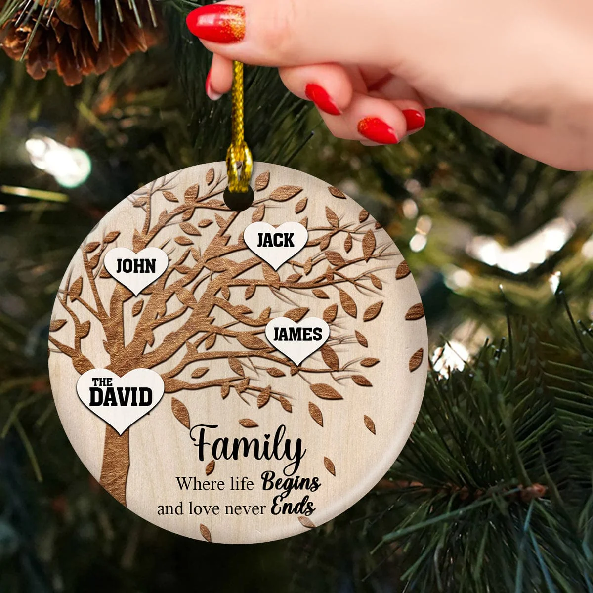 Family Where Life Begins and Never Ends Personalized Ceramic Ornament HA75 891434 - Image 2