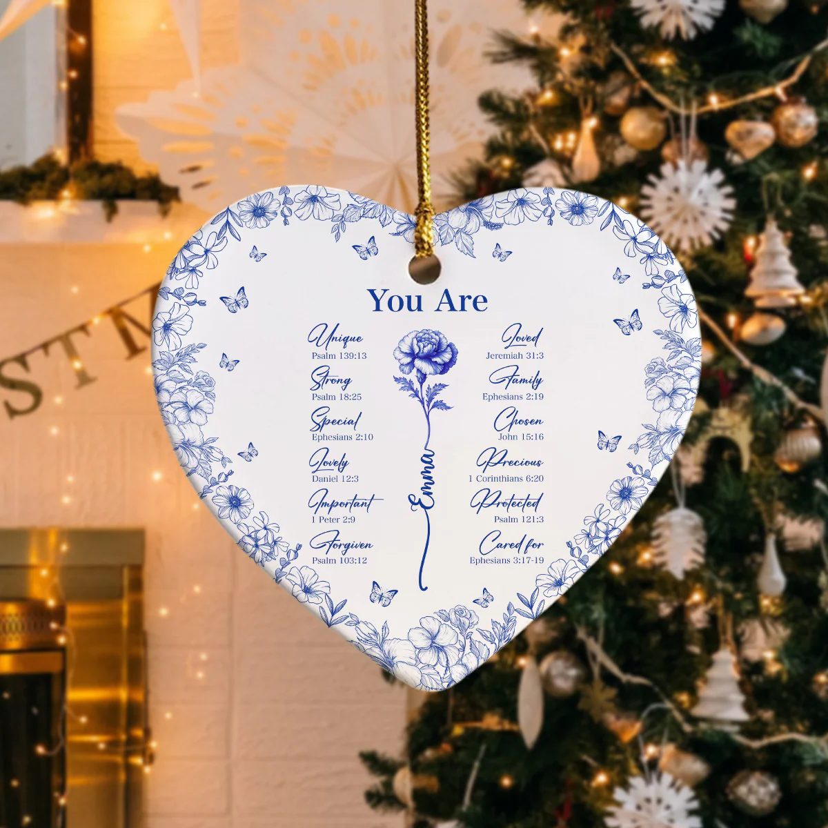 God Says You Are Christian Toile De Jouy Birth Flower Personalized Heart Shaped Ceramic Ornament HA75 897160 - Image 6