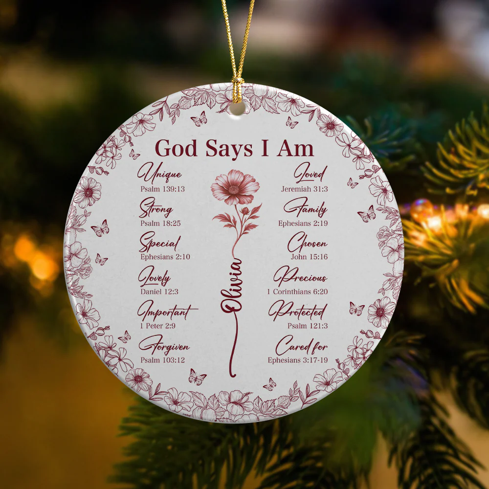 God Says You Are Christian Toile De Jouy Style - Personalized Ceramic Ornament HA75 897158 - Image 4