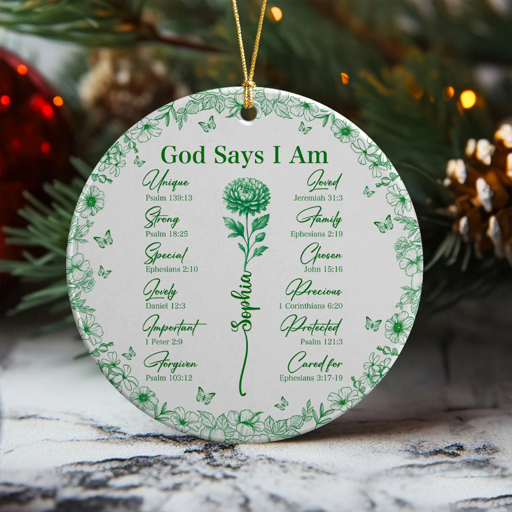 God Says You Are Christian Toile De Jouy Style - Personalized Ceramic Ornament HA75 897158 - Image 5