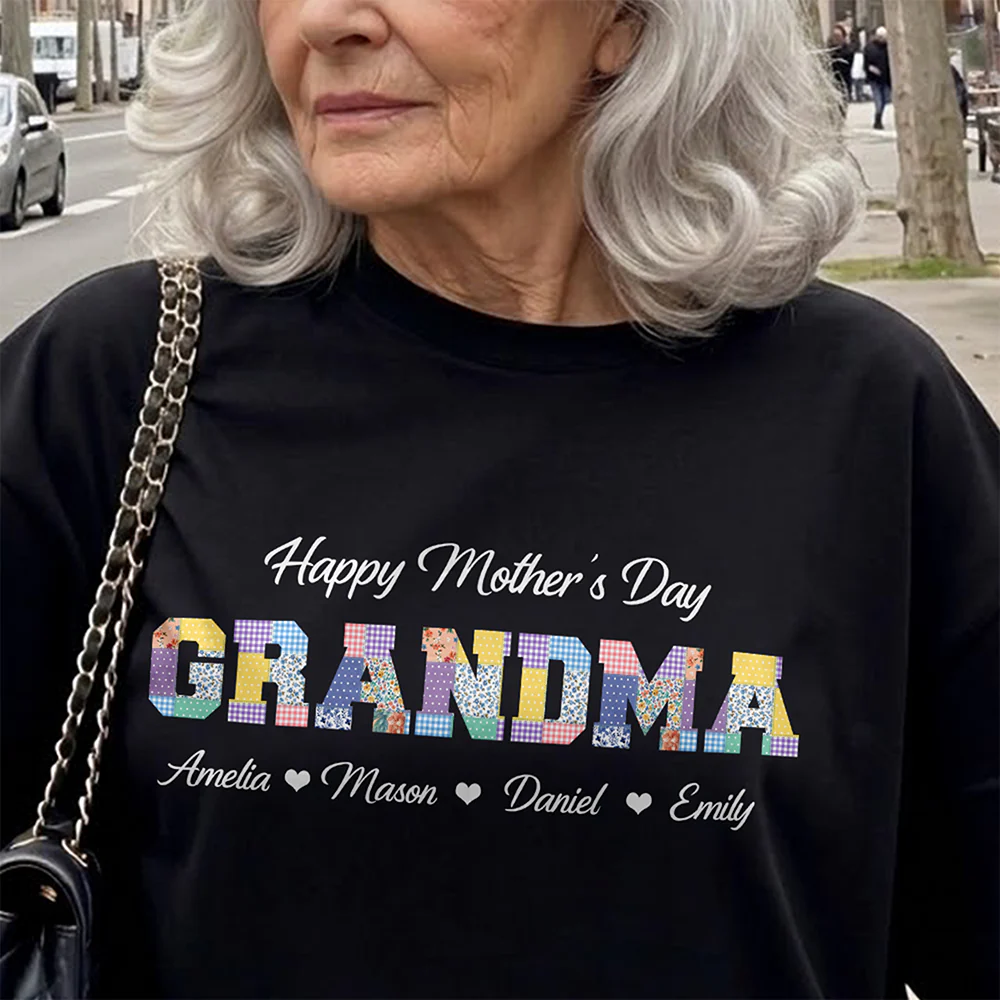 Grandma Title Patchwork Personalized Dark Shirt Happy Mother's Day Gift HA75 920704 - Image 3