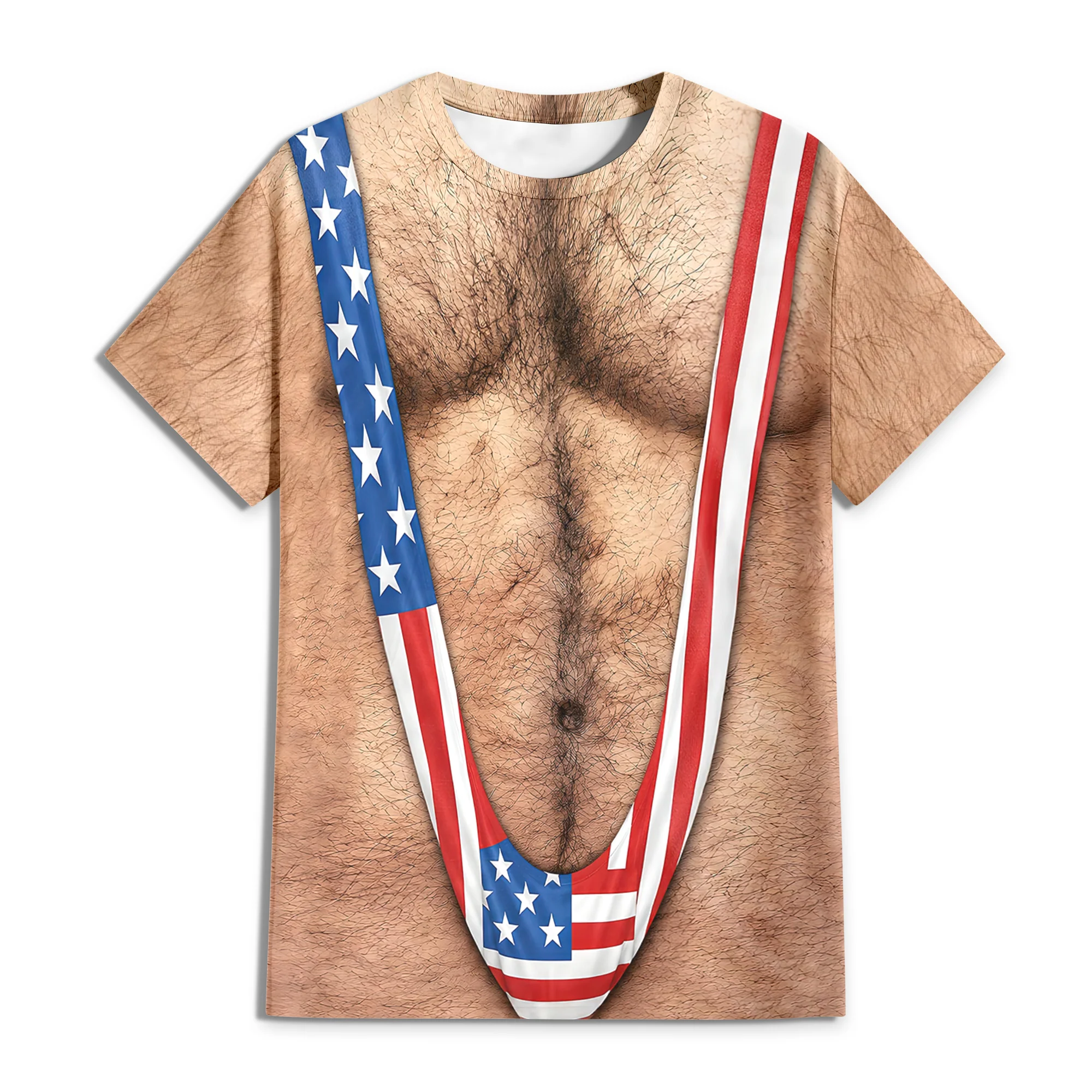 Hairy Body USA Flag Swimsuit 3D Shirt for Men, Funny Patriotic Mankini Tee HA75 921786 - Image 5