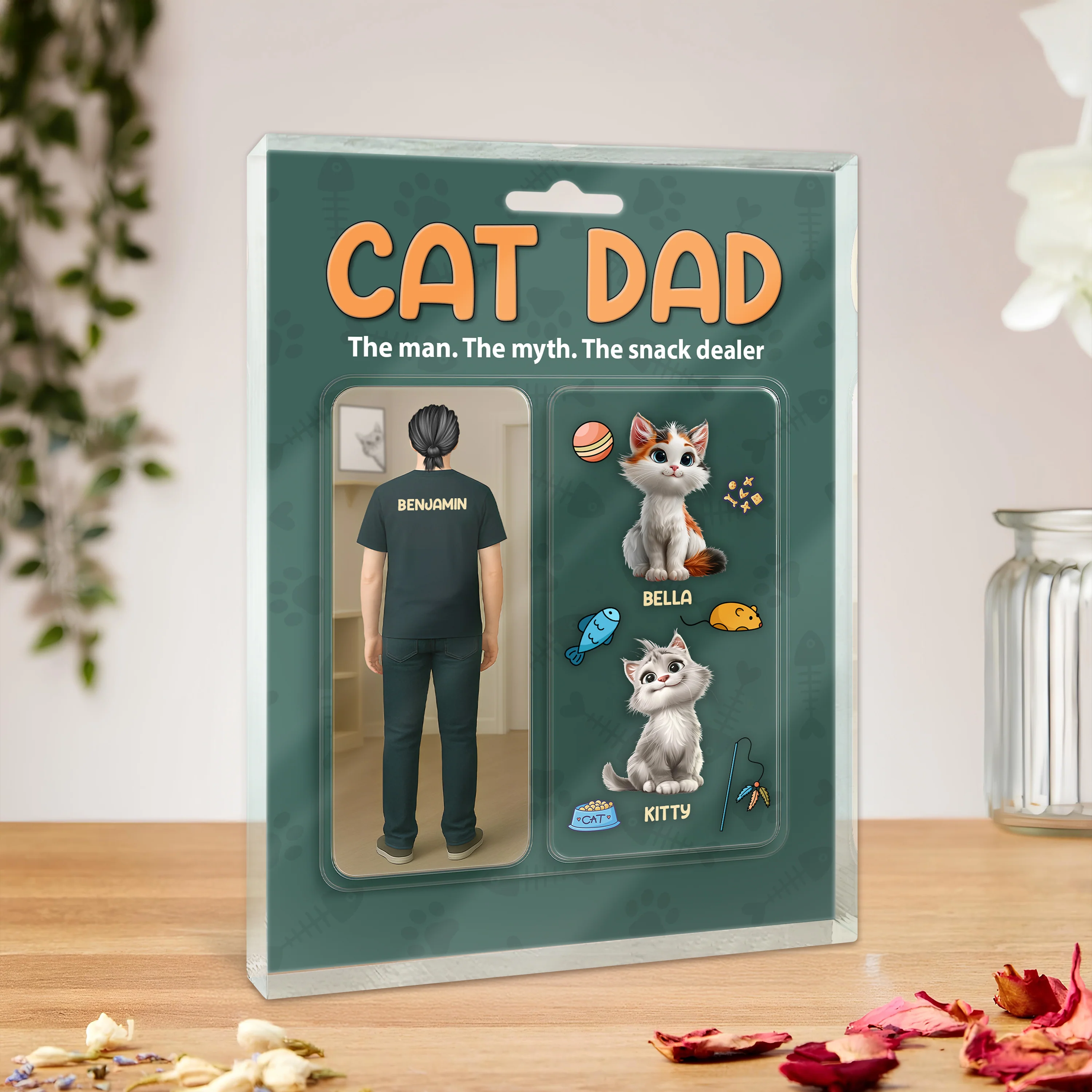 Happy Father's Day Cat Dad Figure Personalized Acrylic Block Plaque HA75 892356 - Image 2