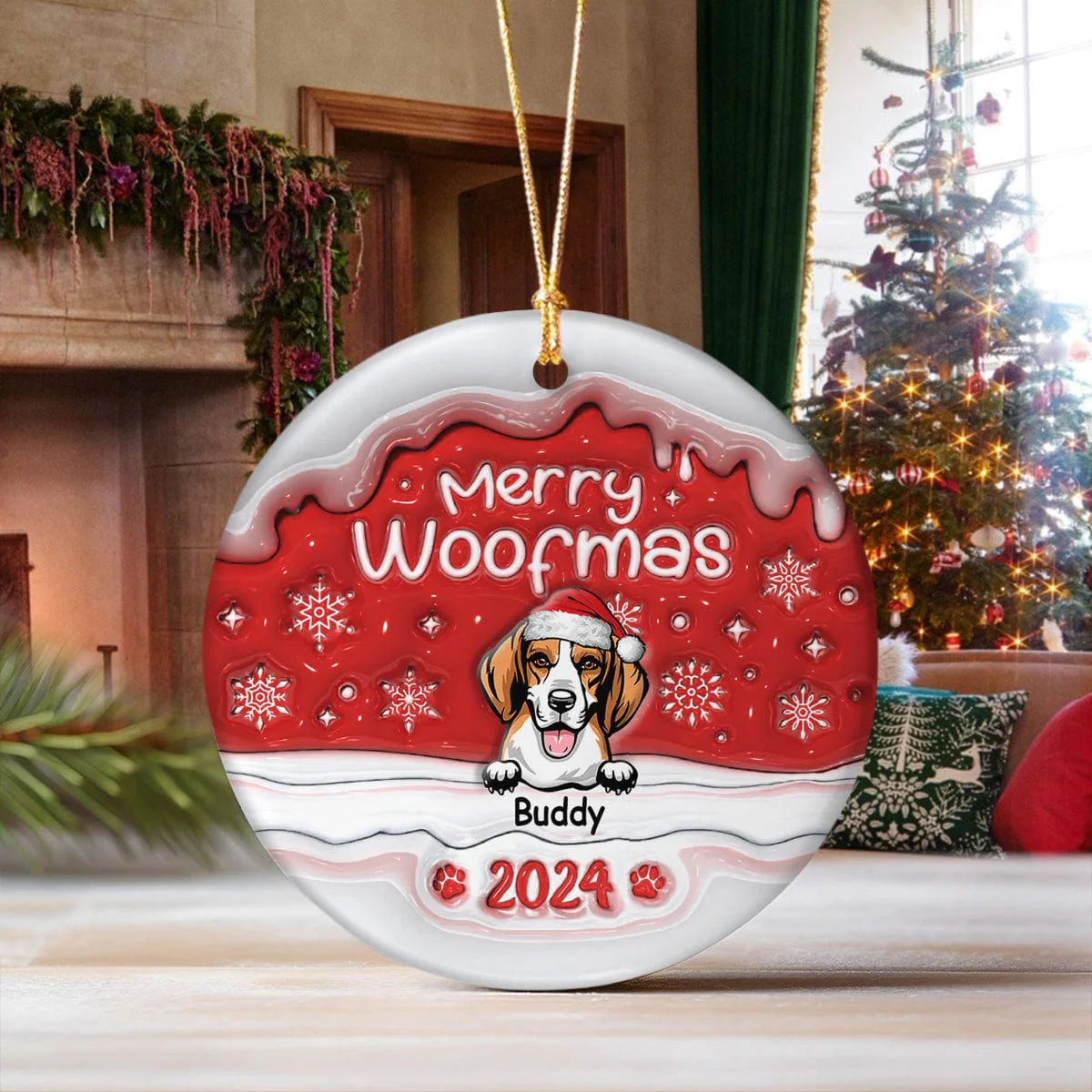 Merry Woofmas Dog Personalized 3D Inflated Effect Printed Ornament N304 HA75 891474