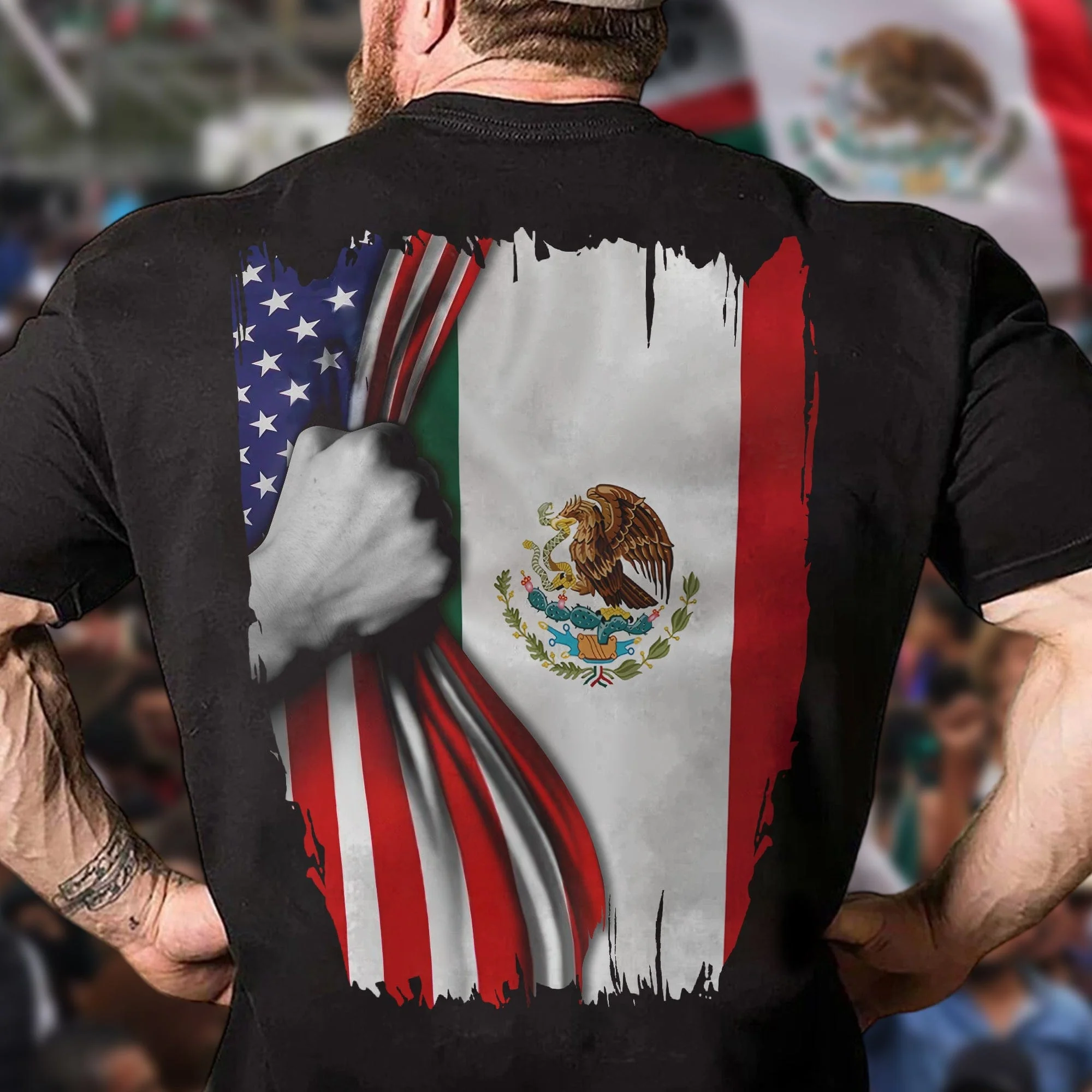 Mexican Roots With American Flag Back Shirt HA75 891272 - Image 2