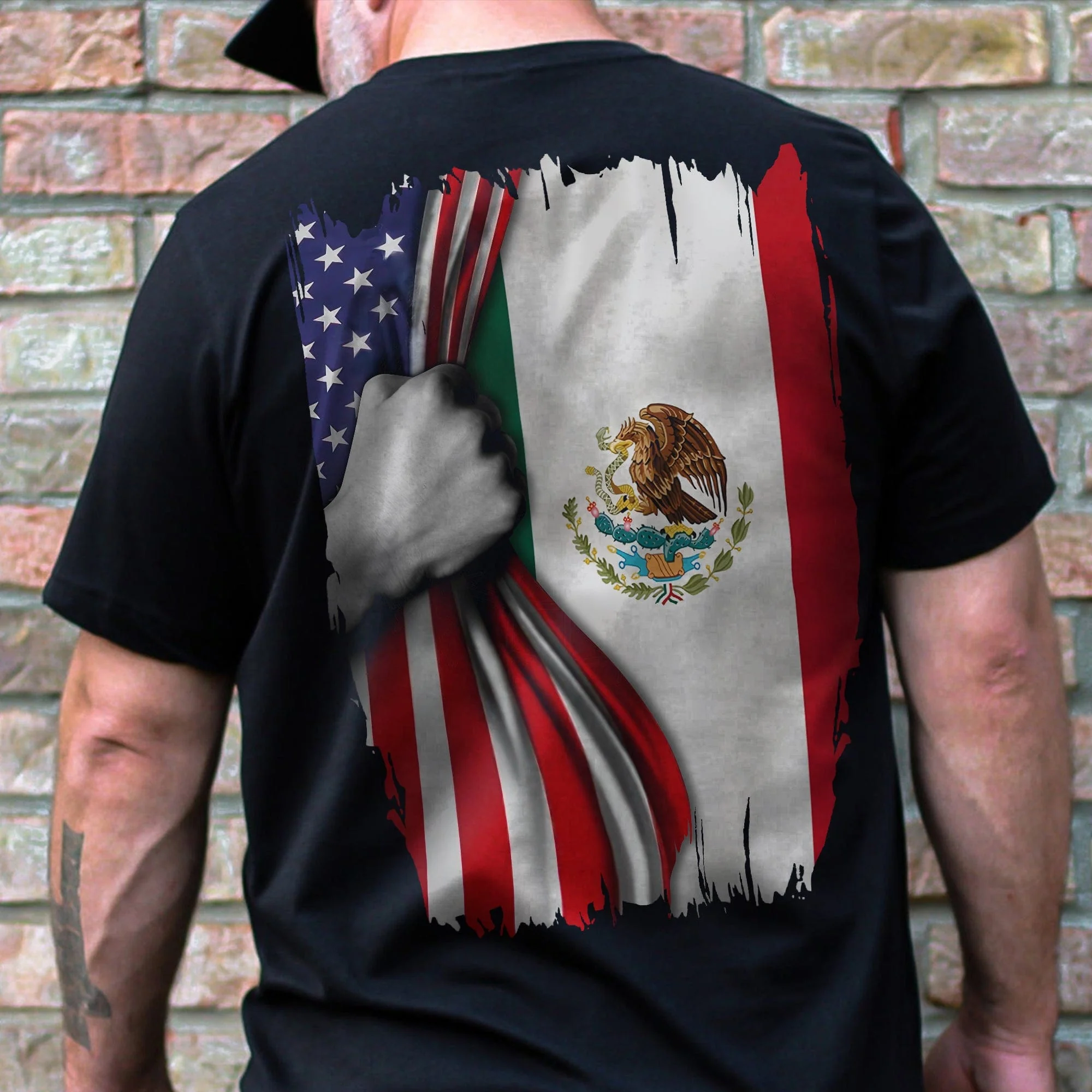 Mexican Roots With American Flag Back Shirt HA75 891272 - Image 3