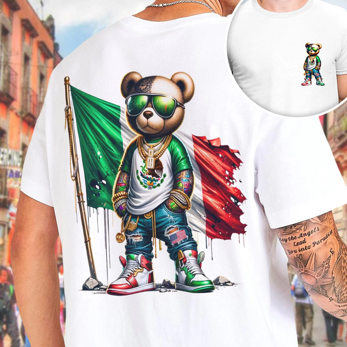 Mexico Flag Teddy, Cool Mexican Flag Bear Front And Back Bright Shirt HA75 891480 - Image 3