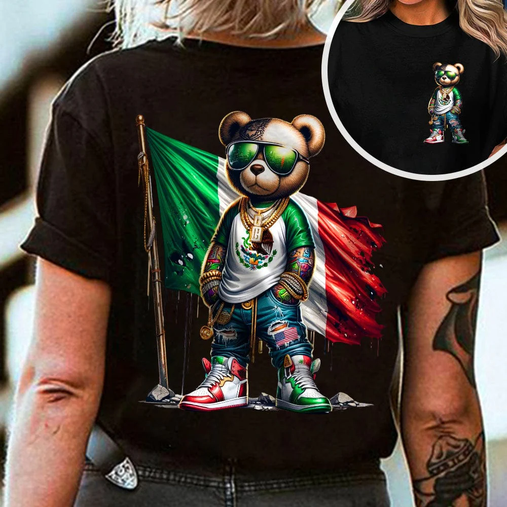 Mexico Flag Teddy, Cool Mexican Flag Bear Front And Back Shirt HA75 891478 - Image 2
