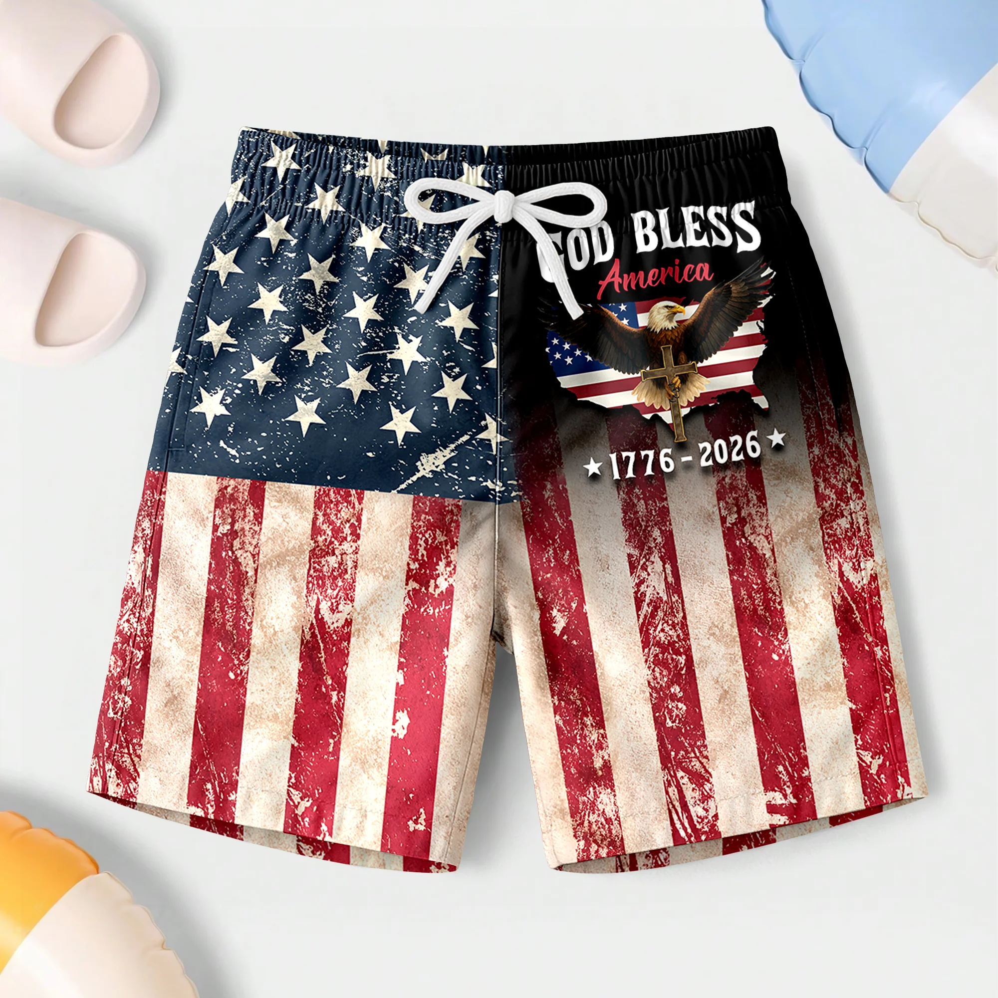 Patriotic 250th Anniversary God Bless America Eagle 1776–2026 Beach Short HA75 921044 - Image 4