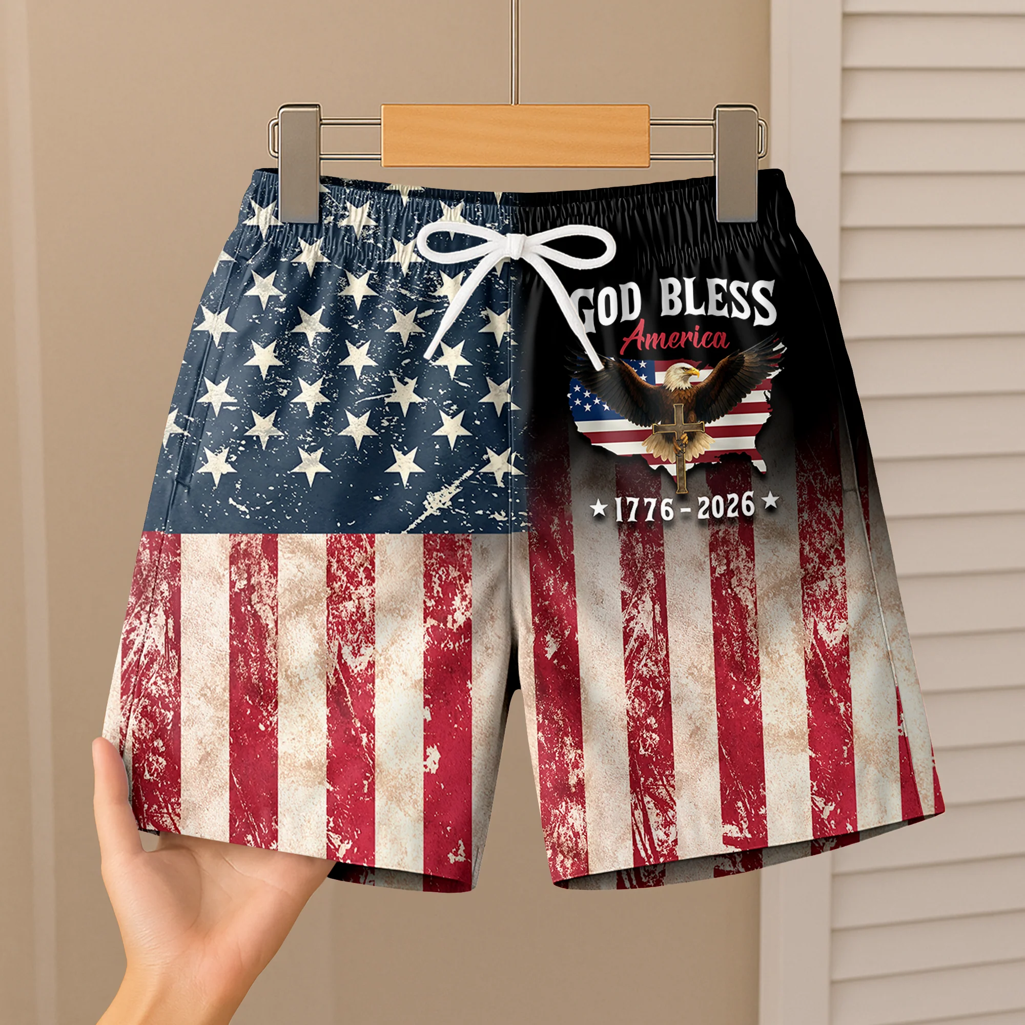 Patriotic 250th Anniversary God Bless America Eagle 1776–2026 Beach Short HA75 921044 - Image 6