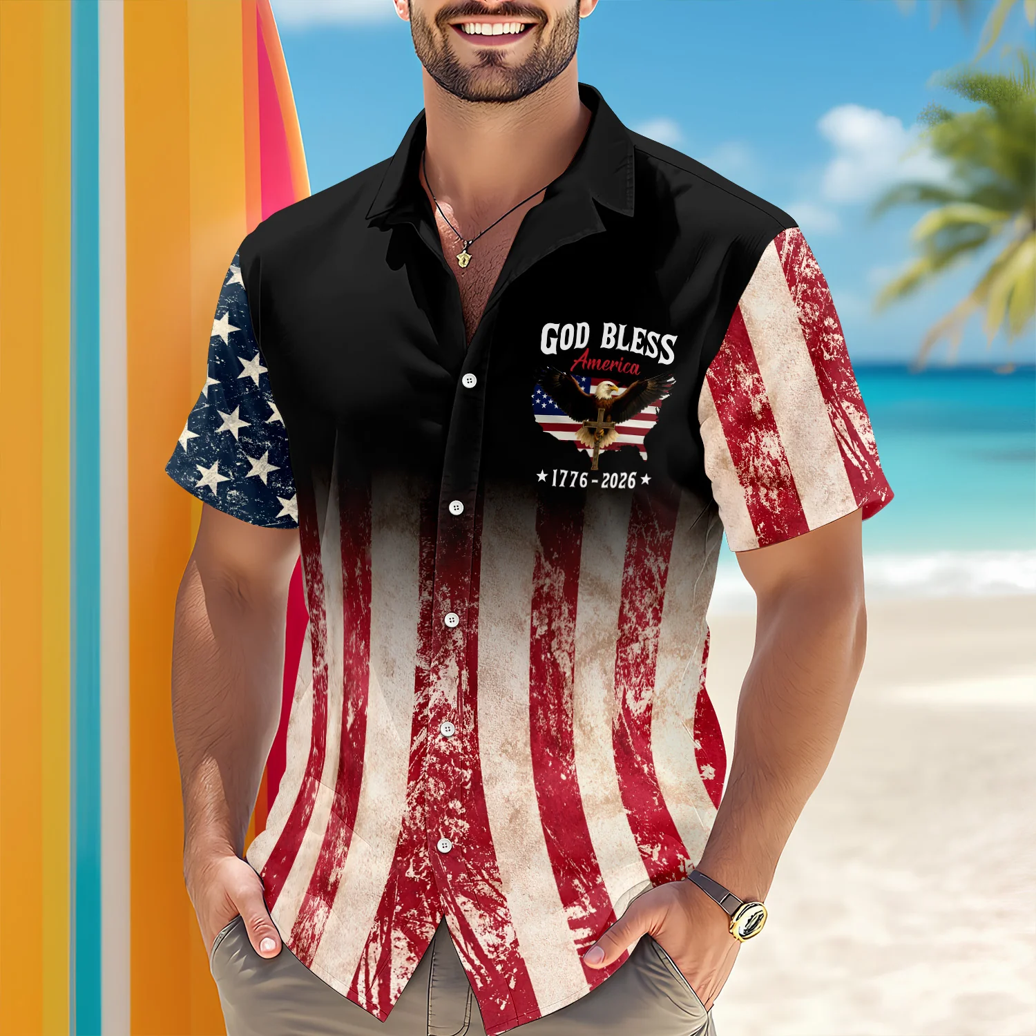 Patriotic 250th Anniversary God Bless America Eagle 1776–2026 Hawaii Shirt HA75 920608 - Image 4