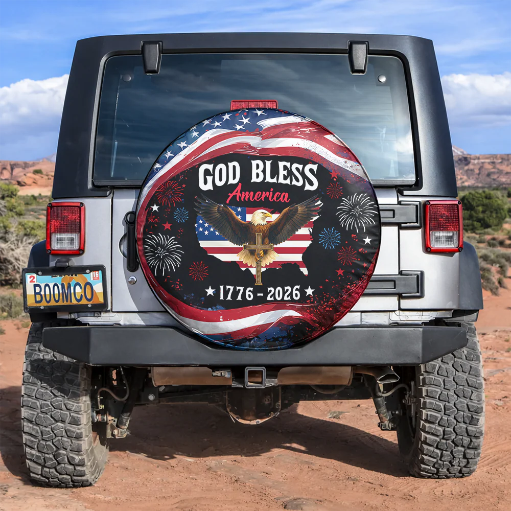 Patriotic 250th Anniversary God Bless America Eagle 1776–2026 Tire Cover Gift for Family HA75 920508 - Image 4