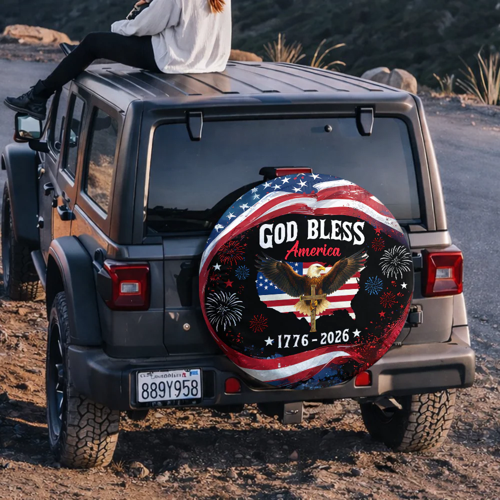 Patriotic 250th Anniversary God Bless America Eagle 1776–2026 Tire Cover Gift for Family HA75 920508 - Image 5