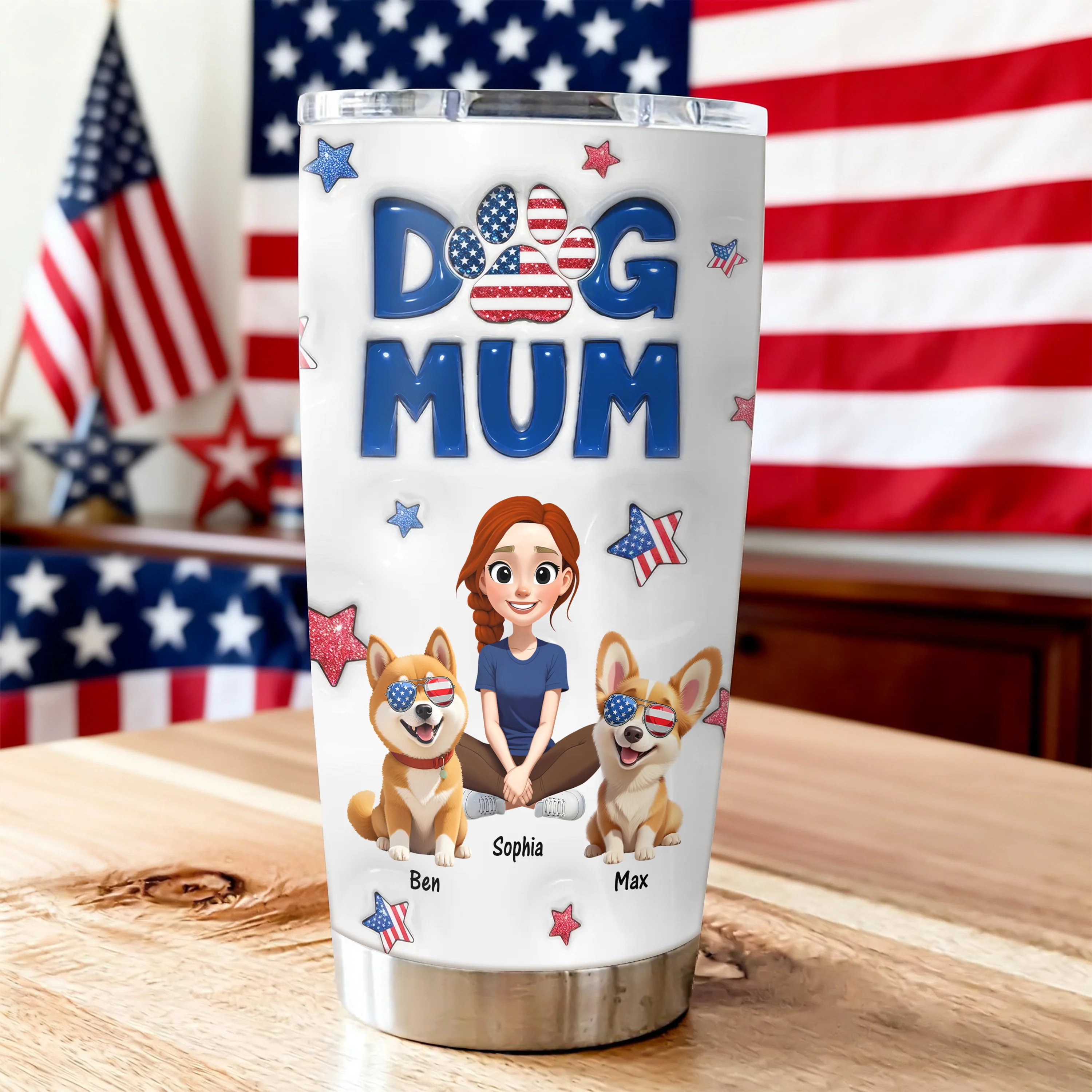 Personalized American Dog Mom Dog Mum And Dog 3D Inflated Effect Fat Tumbler HA75 920304 - Image 2