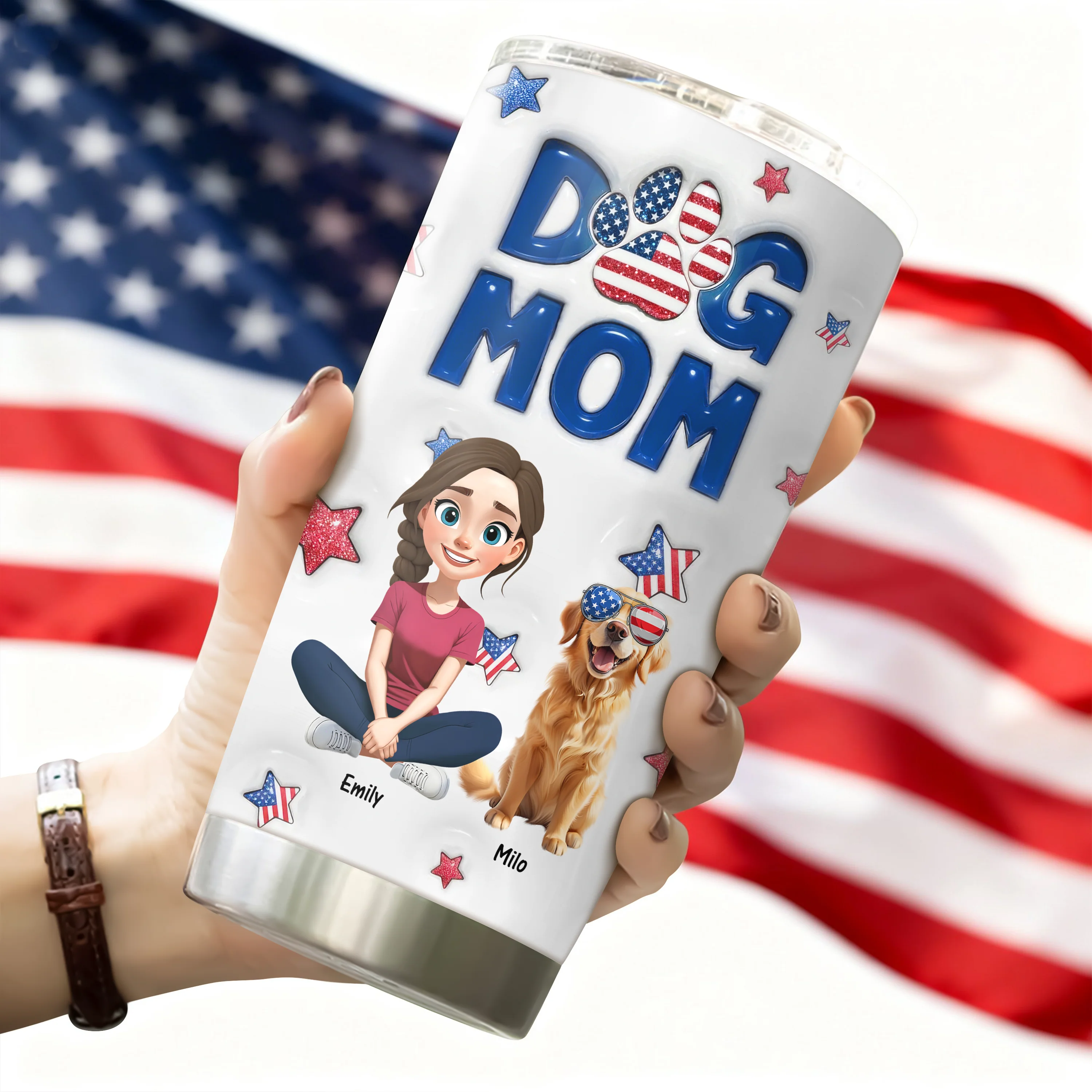 Personalized American Dog Mom Dog Mum And Dog 3D Inflated Effect Fat Tumbler HA75 920304 - Image 3