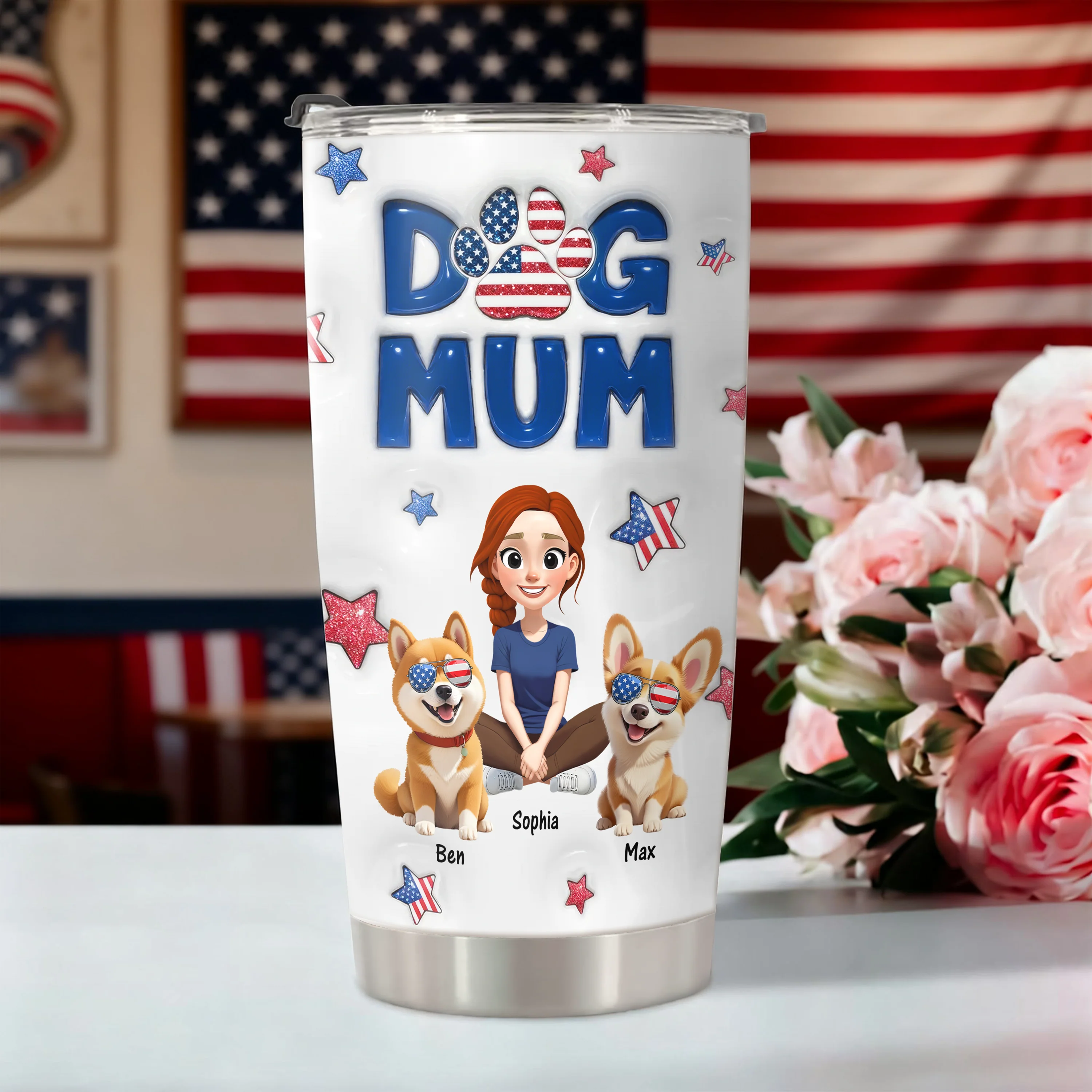 Personalized American Dog Mom Dog Mum And Dog 3D Inflated Effect Fat Tumbler HA75 920304 - Image 4