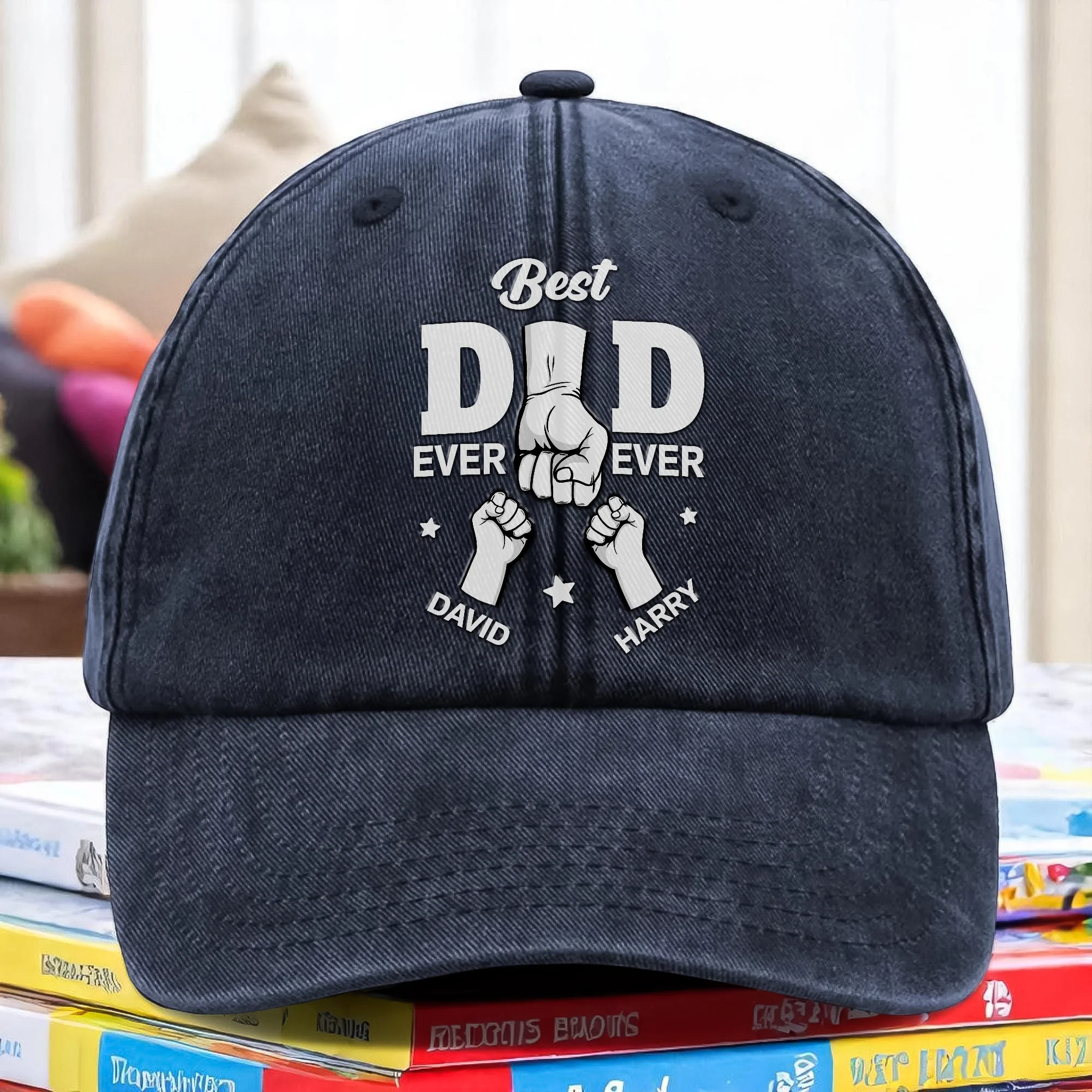 Personalized Cap - Best Dad Ever Ever Washed Denim Baseball Cap HA75 892476 - Image 2