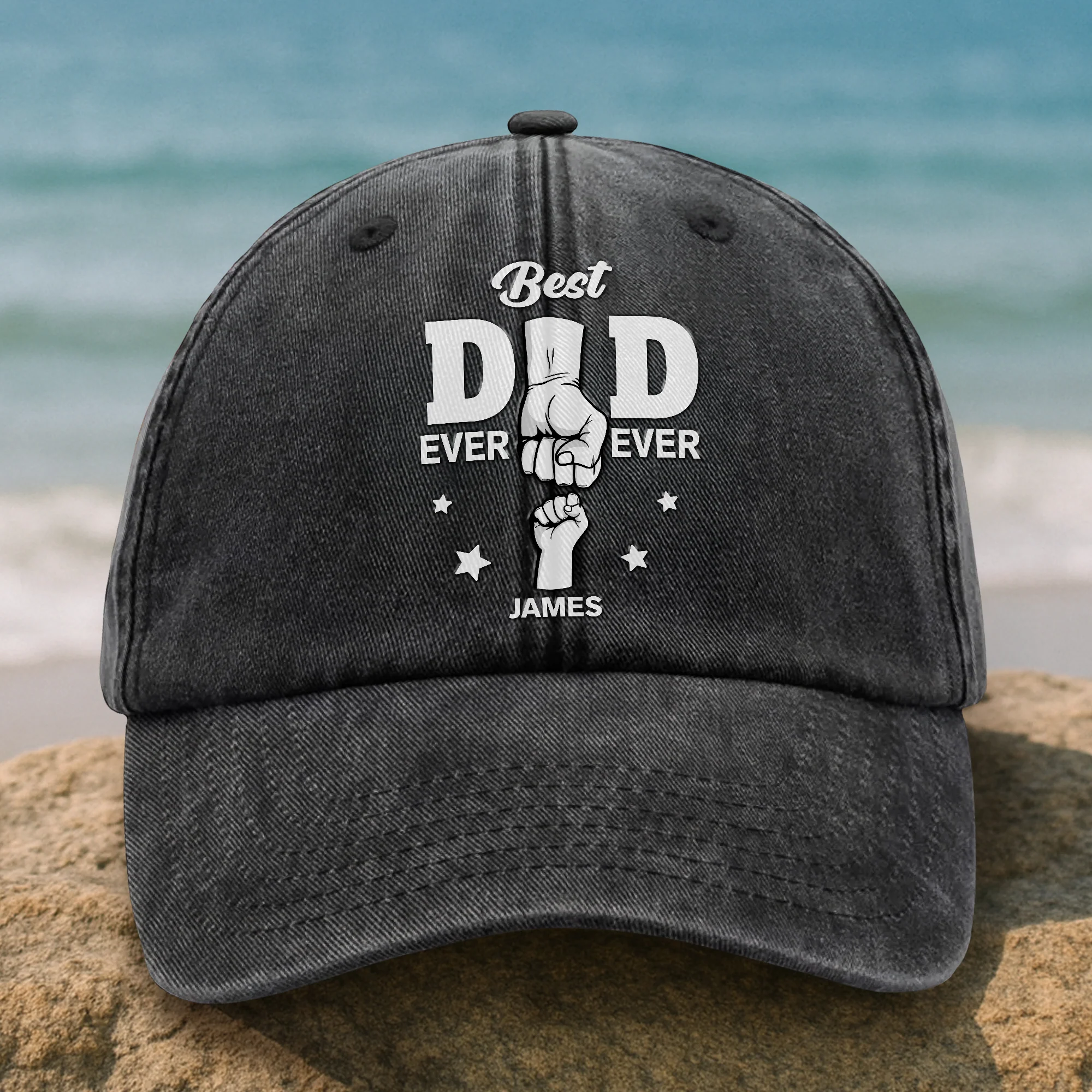 Personalized Cap - Best Dad Ever Ever Washed Denim Baseball Cap HA75 892476 - Image 3