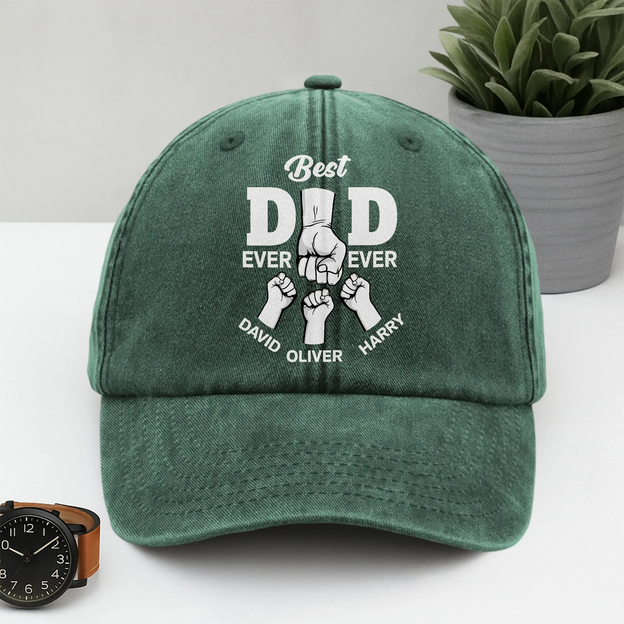 Personalized Cap - Best Dad Ever Ever Washed Denim Baseball Cap HA75 892476 - Image 5