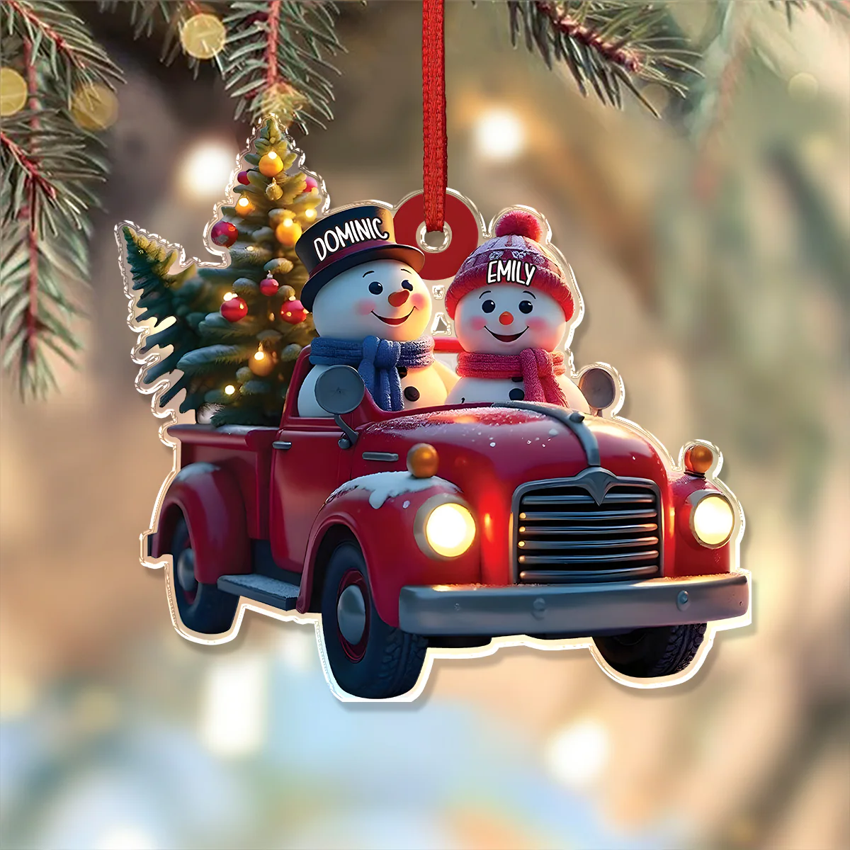 Personalized Couple Snowman Red Truck Couple Acrylic Ornament HA75 897584 - Image 2