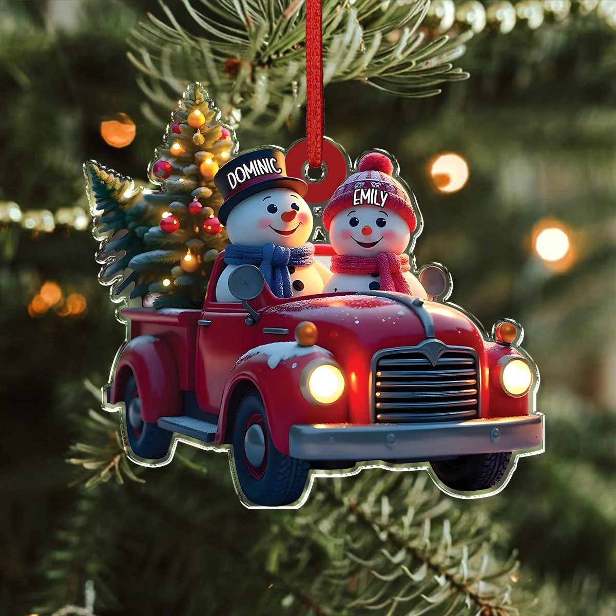 Personalized Couple Snowman Red Truck Couple Acrylic Ornament HA75 897584 - Image 3