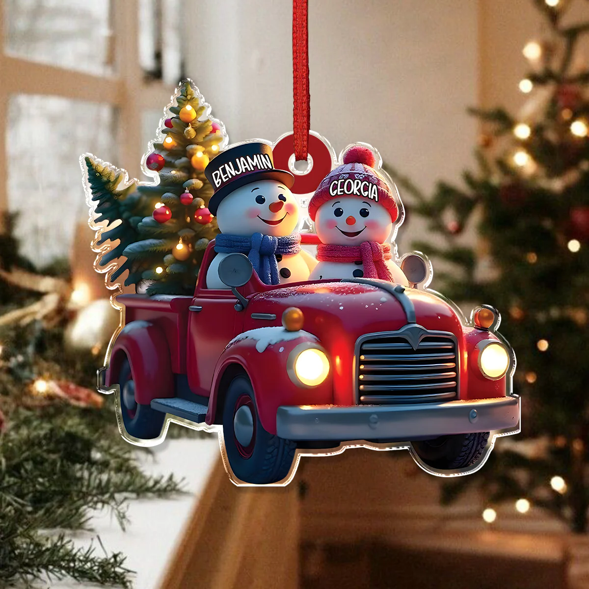 Personalized Couple Snowman Red Truck Couple Acrylic Ornament HA75 897584 - Image 4