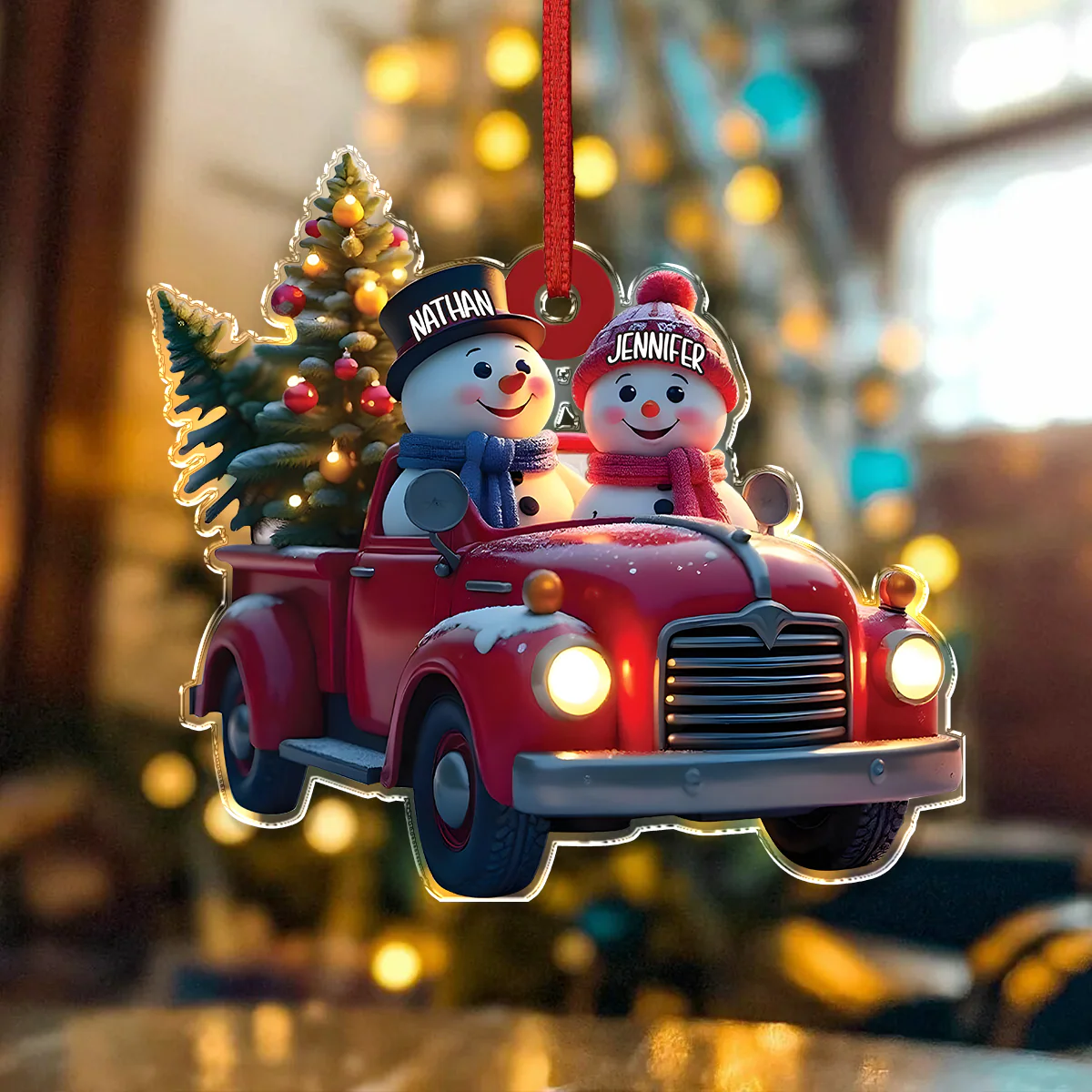 Personalized Couple Snowman Red Truck Couple Acrylic Ornament HA75 897584 - Image 5