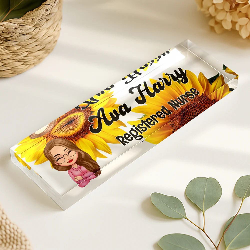 Personalized Daisy Flowers Acrylic Desk Name Plate Gift for Teacher, Colleagues, Coworkers HA75 892744 - Image 3