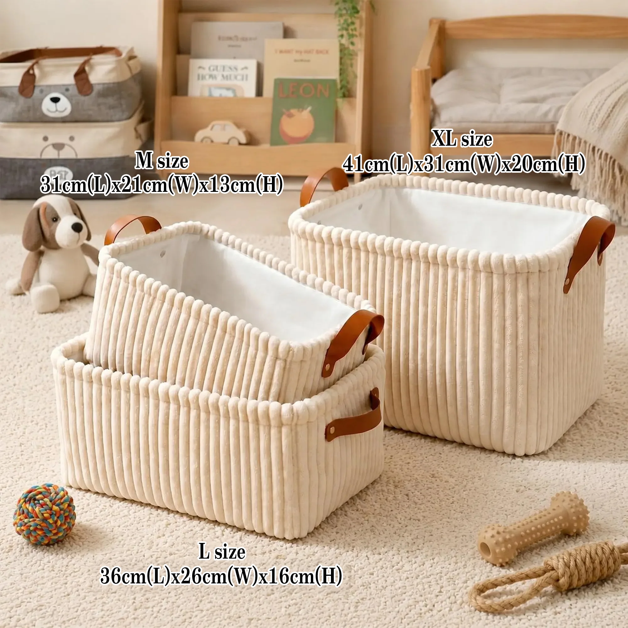 Personalized Dog Cat Pet Rectangle Toy Basket – Corduroy Pet Organizer with Name HA75 921704 - Image 5