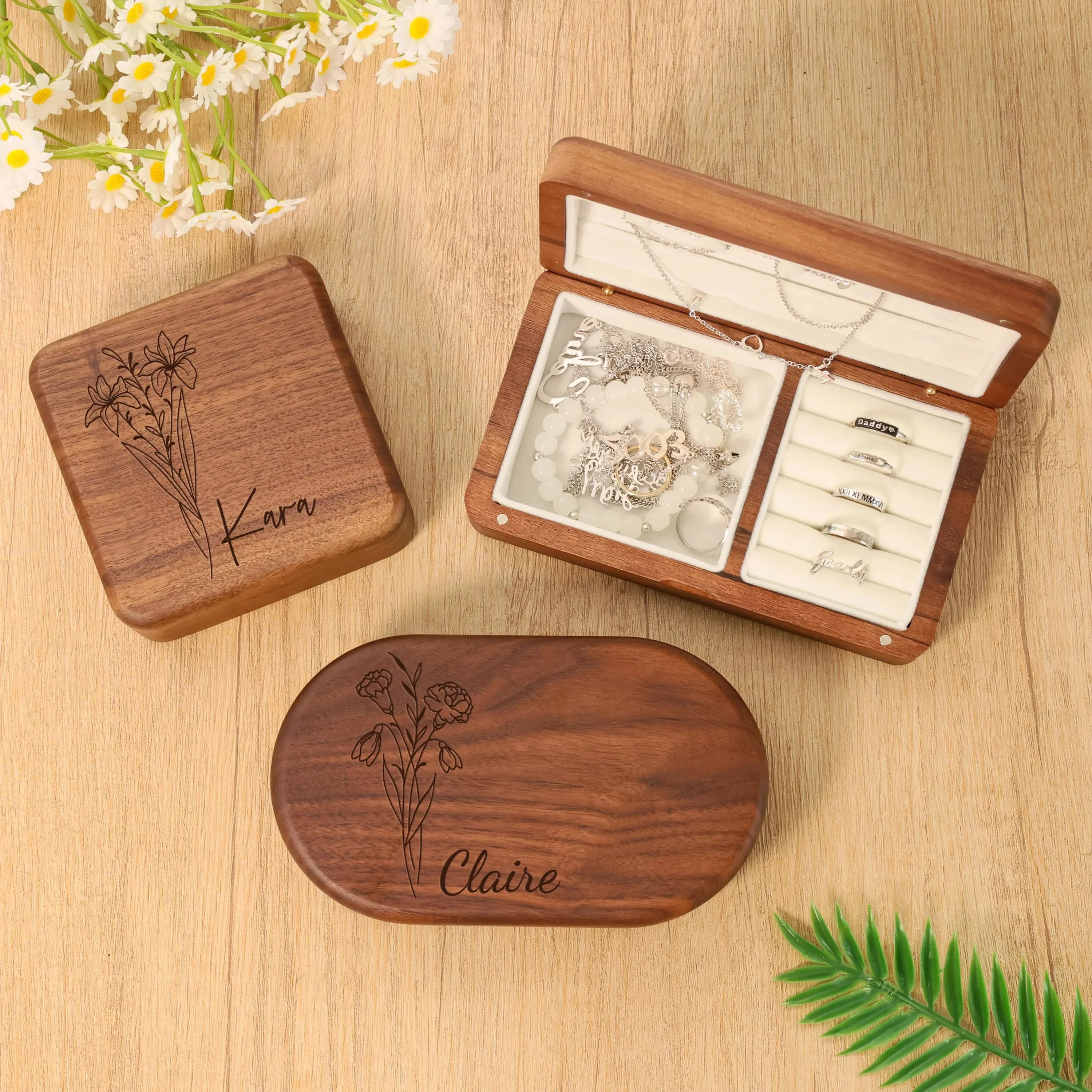 Personalized Engrave Wood Jewelry Box for Women/ Bridal Party Gifts/ Mother's day Gift/ Birthday Anniversary Gift HA75 920590 - Image 11