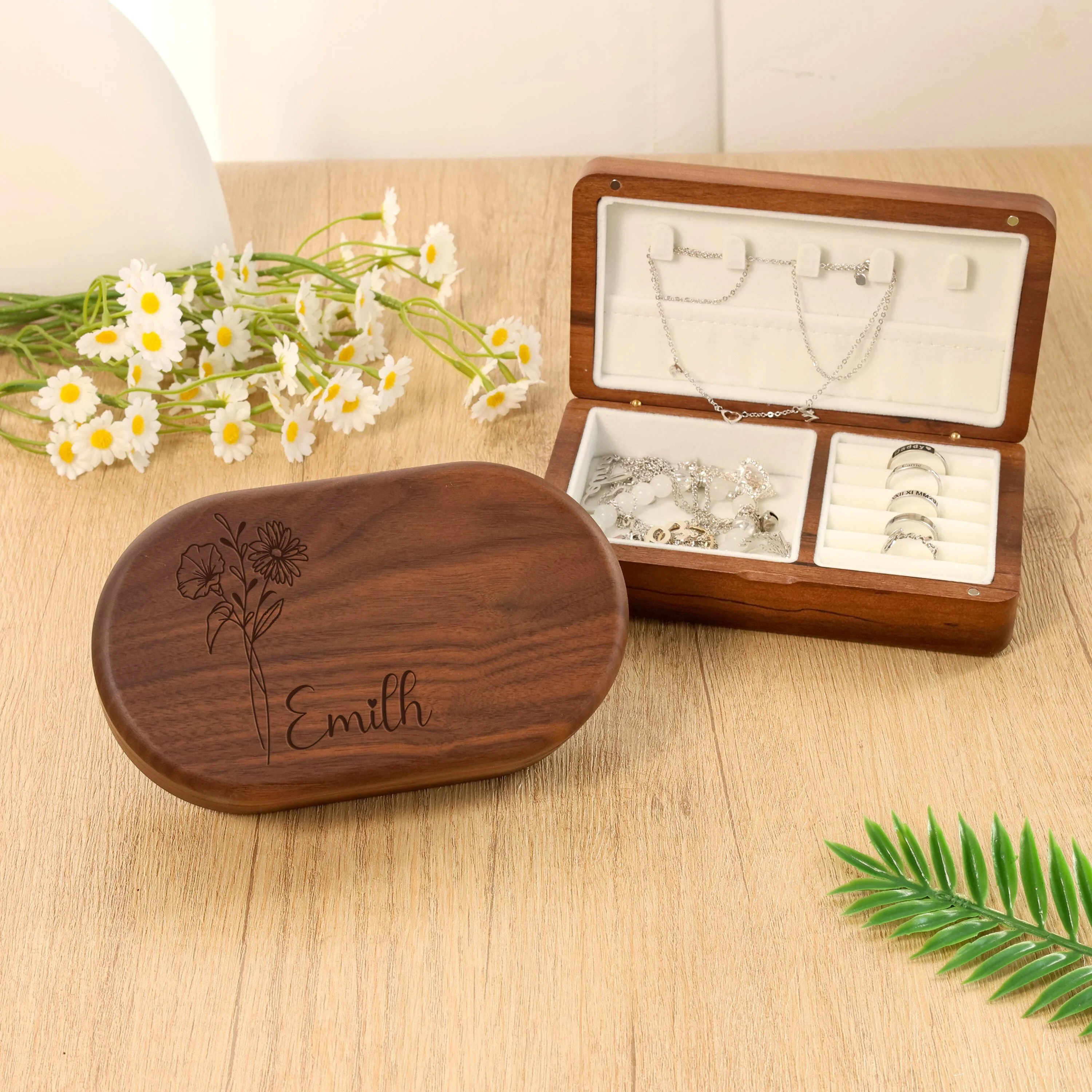 Personalized Engrave Wood Jewelry Box for Women/ Bridal Party Gifts/ Mother's day Gift/ Birthday Anniversary Gift HA75 920590 - Image 2