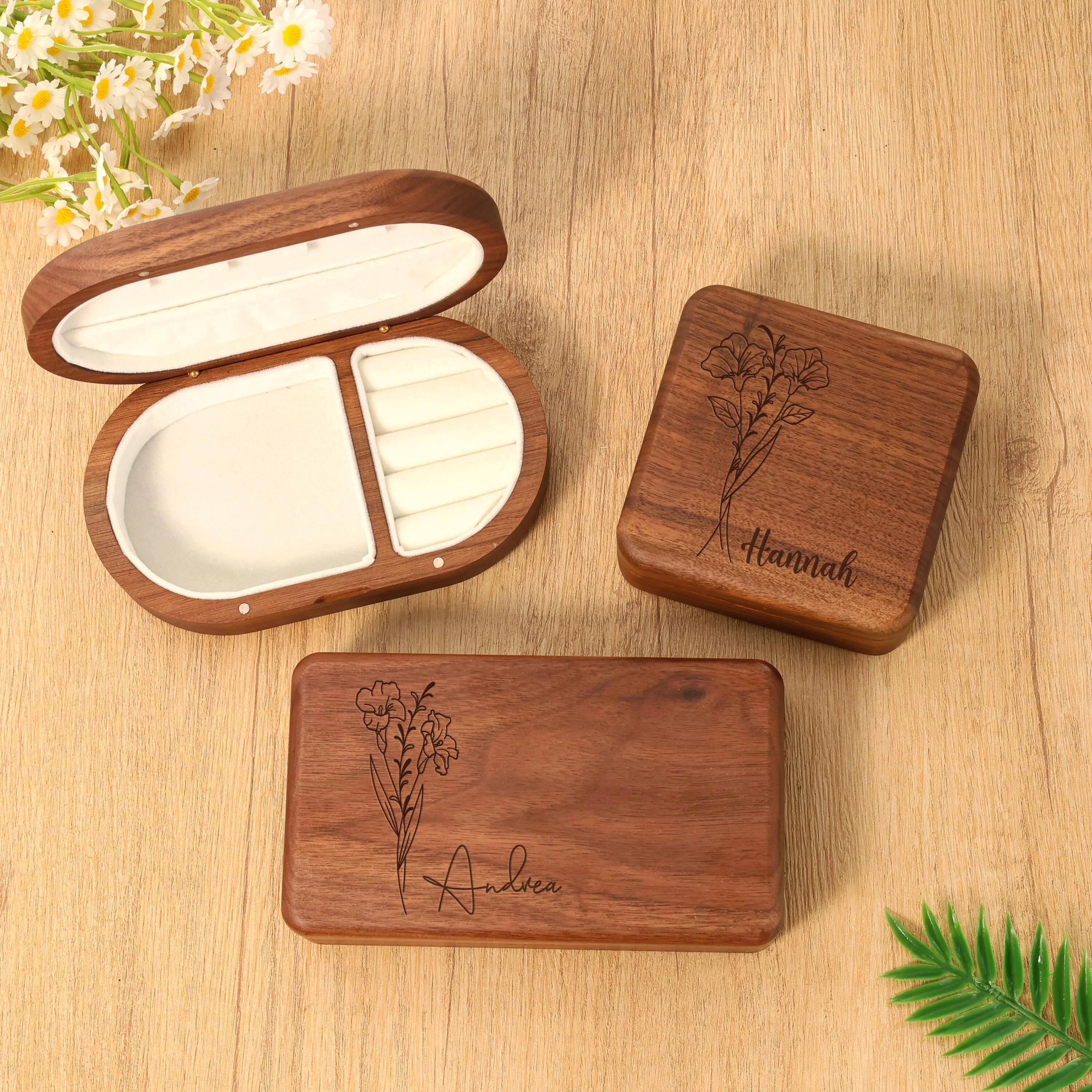 Personalized Engrave Wood Jewelry Box for Women/ Bridal Party Gifts/ Mother's day Gift/ Birthday Anniversary Gift HA75 920590 - Image 5