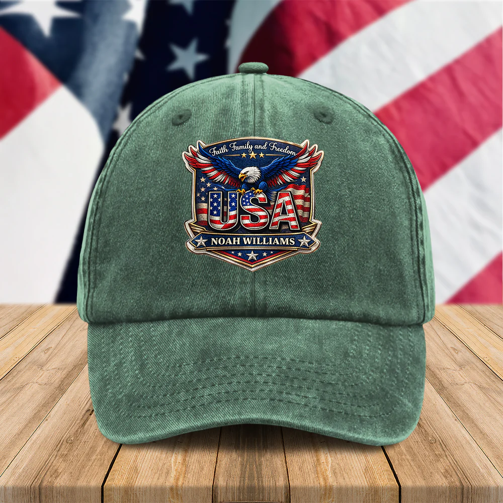 Personalized Faith, Family & Freedom America 250 Years Washed Denim Baseball Cap HA75 921018 - Image 3