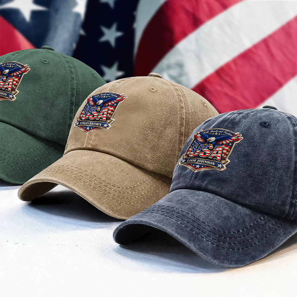 Personalized Faith, Family & Freedom America 250 Years Washed Denim Baseball Cap HA75 921018 - Image 4