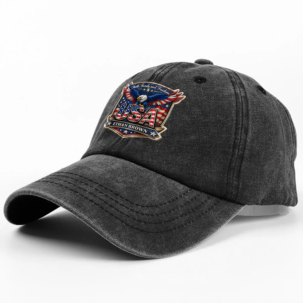 Personalized Faith, Family & Freedom America 250 Years Washed Denim Baseball Cap HA75 921018 - Image 5