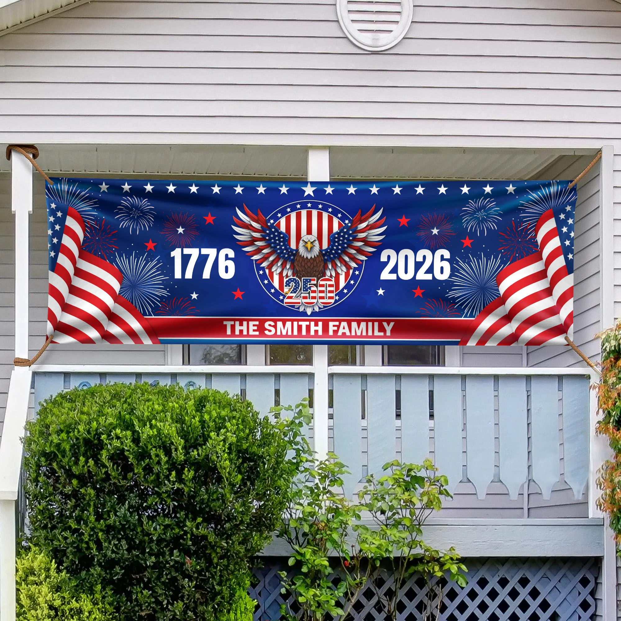 Personalized Family Name 1776-2026 250 Years Birthday America Flag Eagle Patriotic Banner HA75 898780