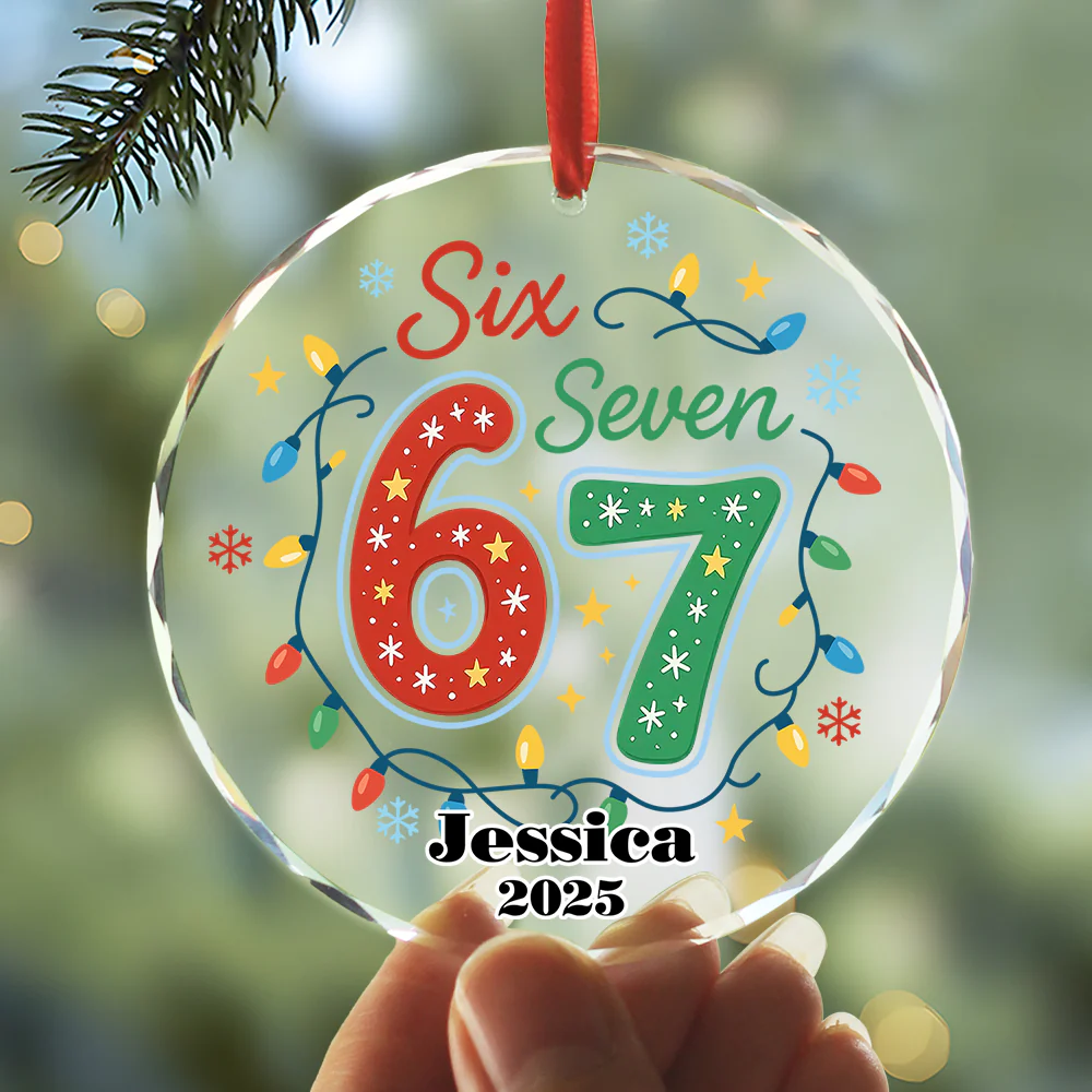 Personalized Funny ‘Six Seven’, Holiday Glass Xmas Decor Glass Ornament HA75 898306 - Image 2