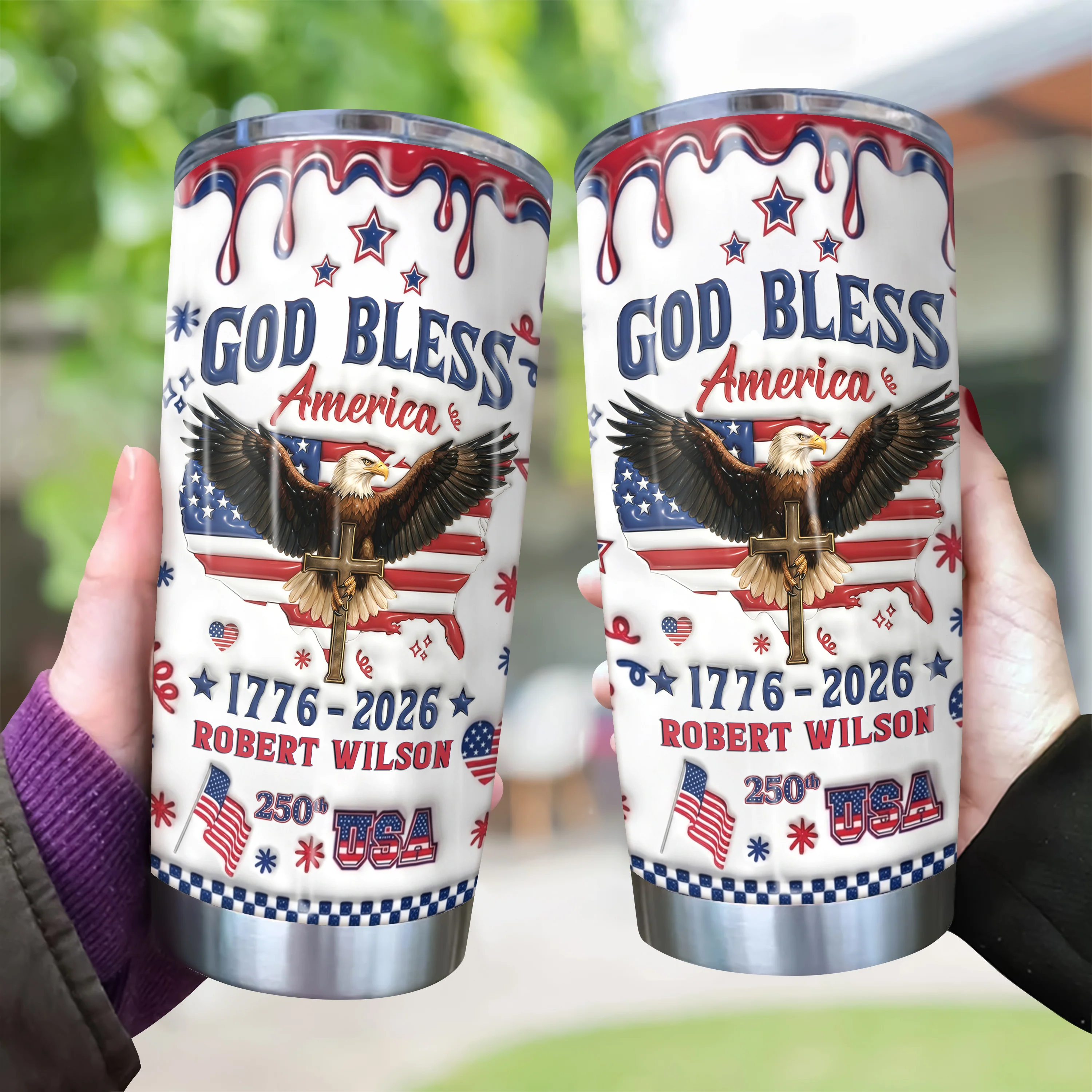 Personalized God Bless America Patriotic 3D Inflated Effect Fat Tumbler HA75 921092 - Image 2
