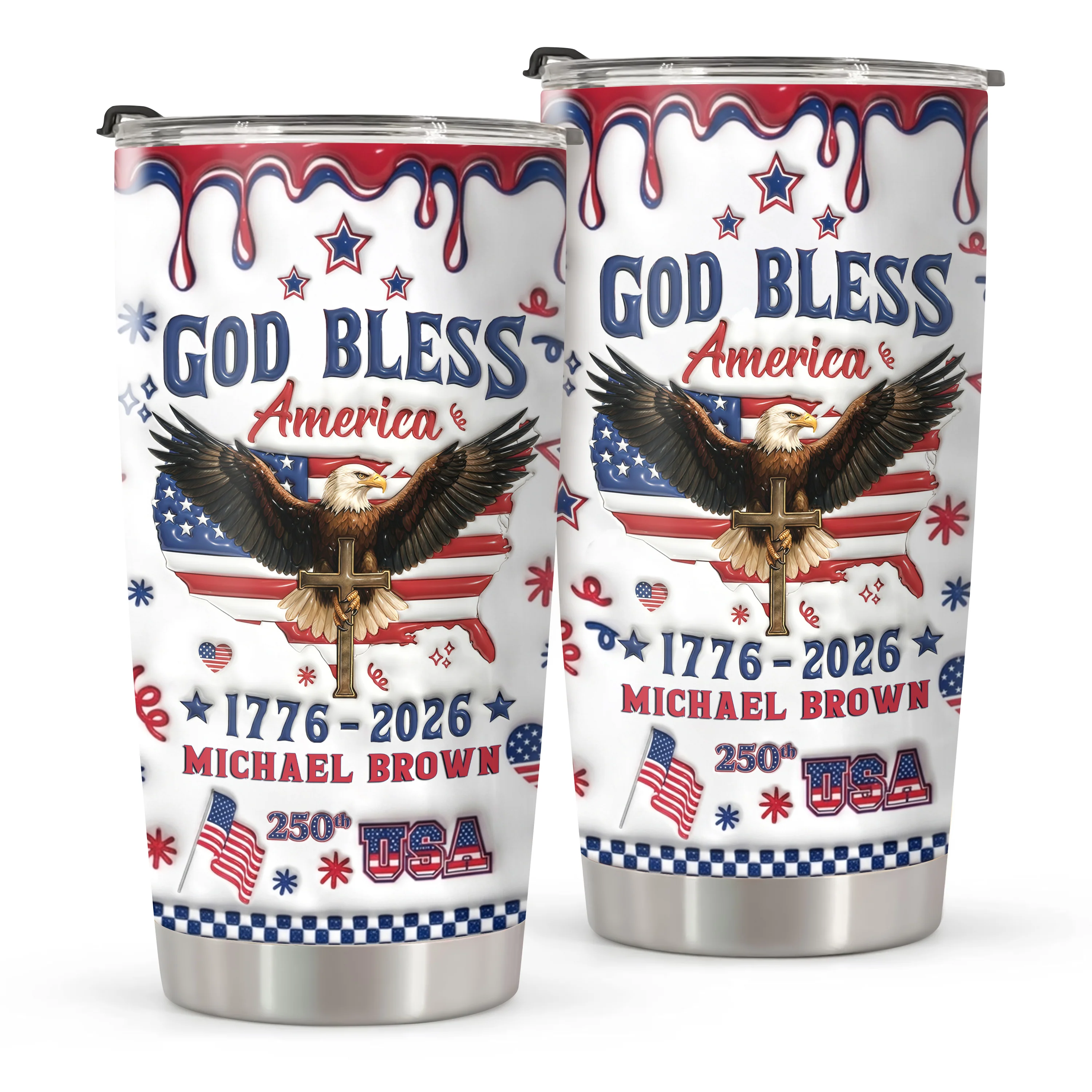 Personalized God Bless America Patriotic 3D Inflated Effect Fat Tumbler HA75 921092 - Image 6
