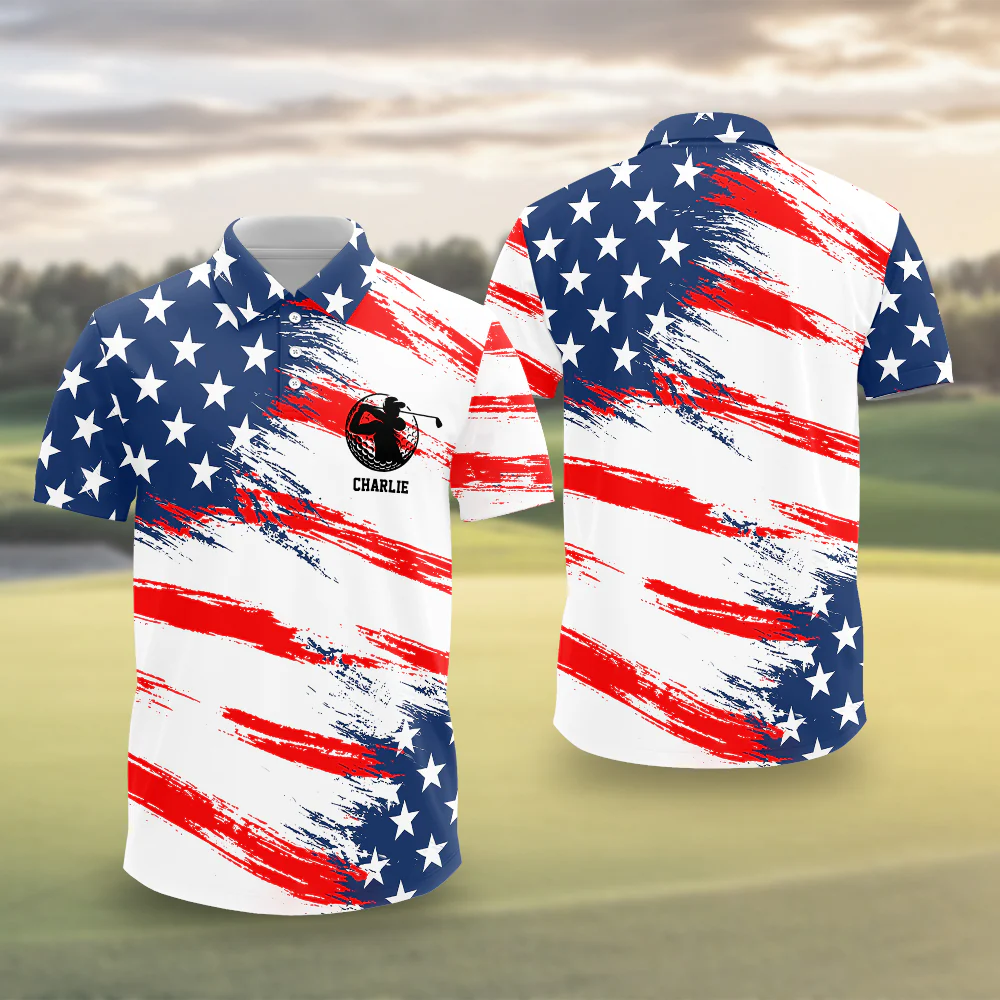 Personalized Golf Ball America Flag Patriotic Polo Shirt Gift For Golfer, Golf Lovers HA75 898708 - Image 4