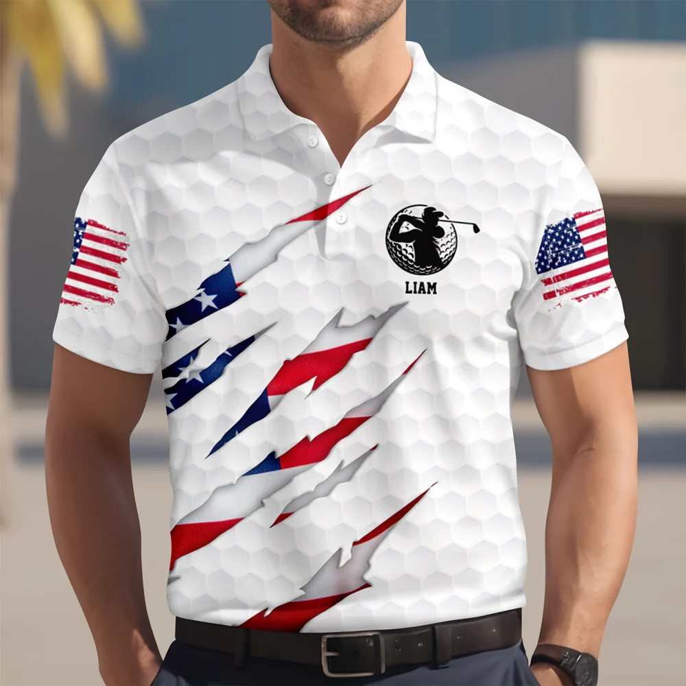 Personalized Golf Ball Pattern America Flag Polo Shirt Gift For Golfer, Golf Lovers HA75 898576 - Image 2
