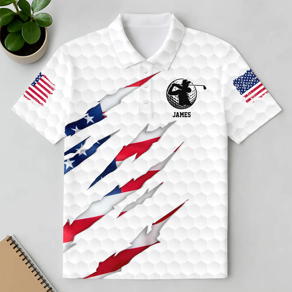 Personalized Golf Ball Pattern America Flag Polo Shirt Gift For Golfer, Golf Lovers HA75 898576 - Image 5